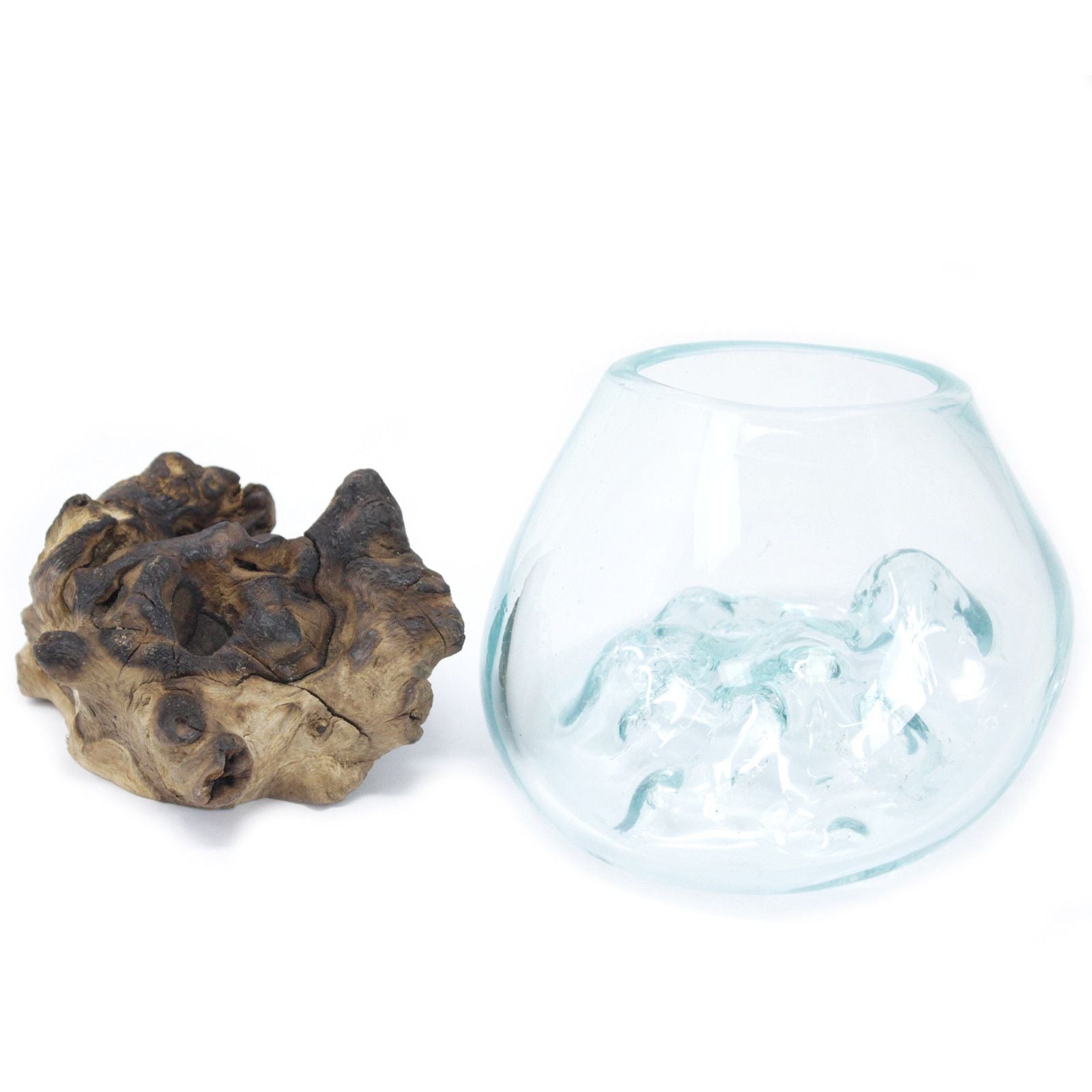 Handmade Molten Glass Bowl on Natural Wood – Unique Home Decor UK