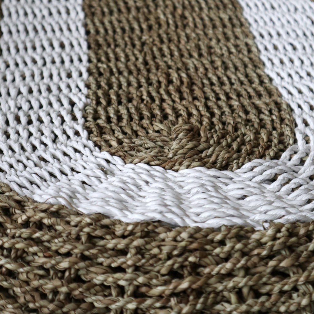 Oval Seagrass Rug 60x120cm – White & Tan Classic Design – Handmade Natural Jute Area Rug
