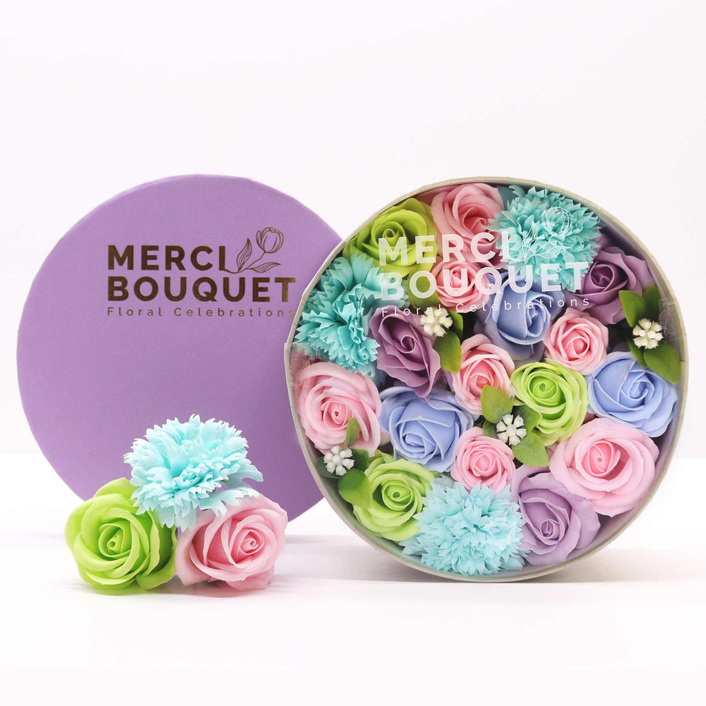 Soap Flower Gift Box (Round Box) - Baby Blessings - Blues