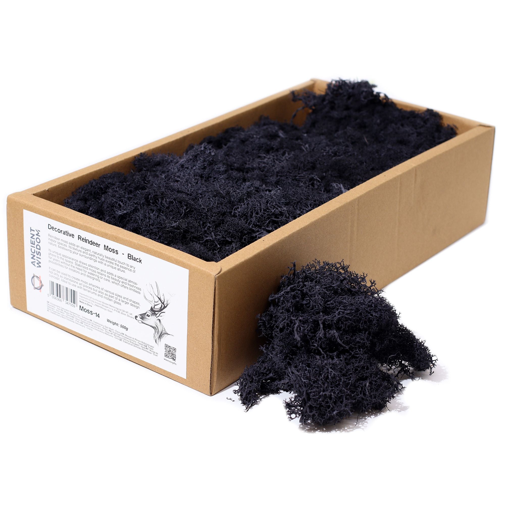 Decorative Reindeer Moss Black – 1st Grade Preserved Moss for Crafts UK