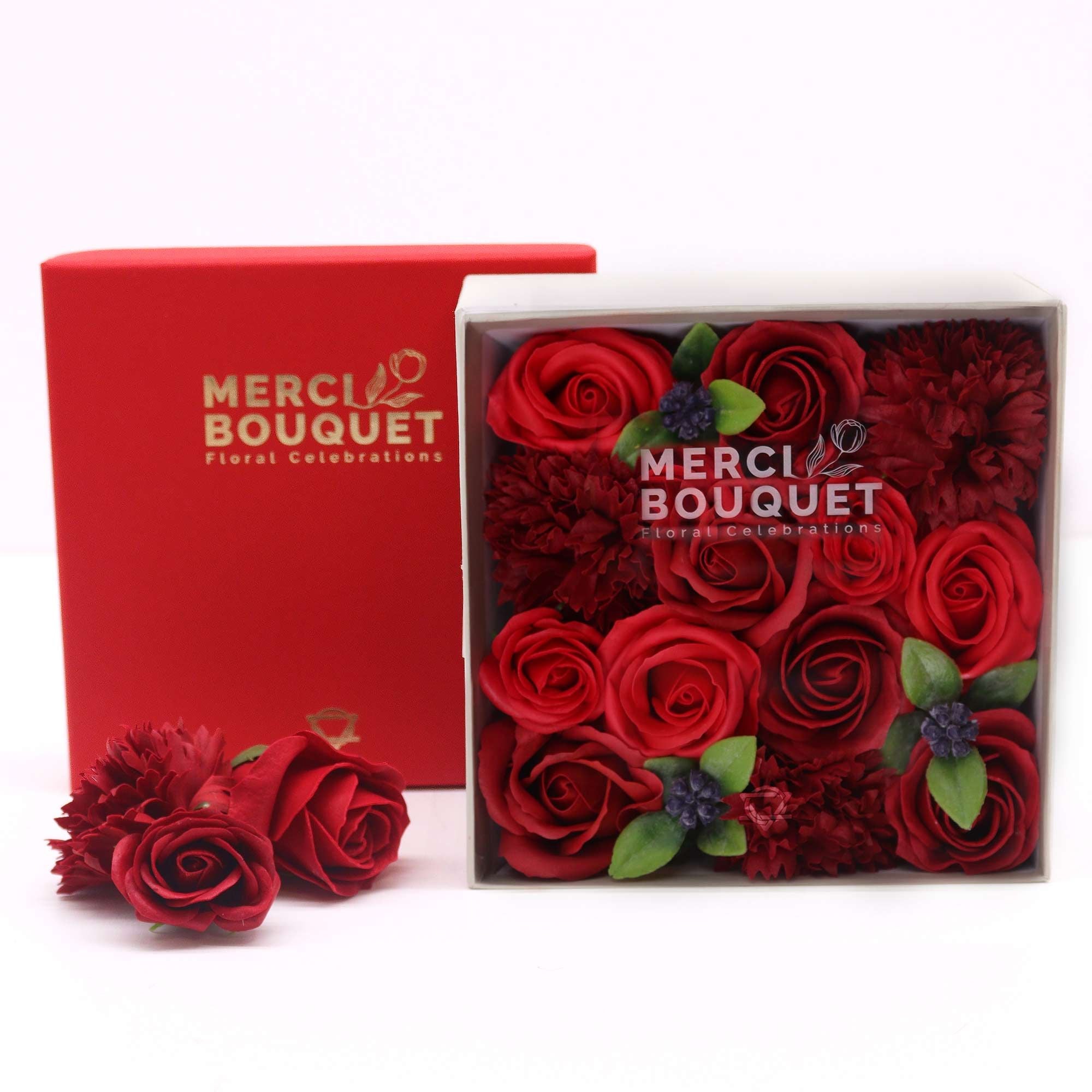 Soap Flower Gift Box (Square Box) - Classic Red Roses