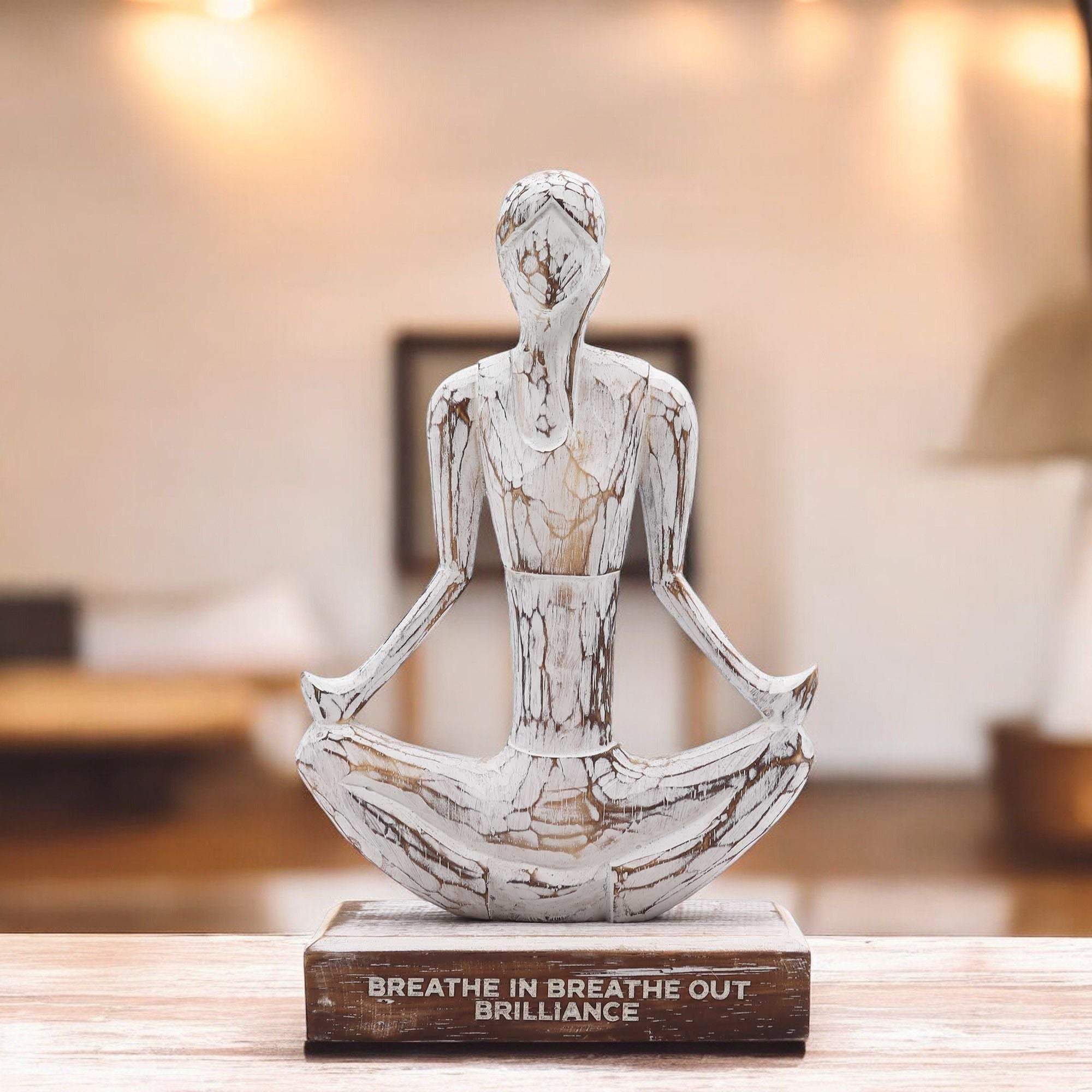 Handcarved Albasia Wood Yoga Lady Figurine 15cm - Easy Pose - Breathe in Breathe out Brilliance
