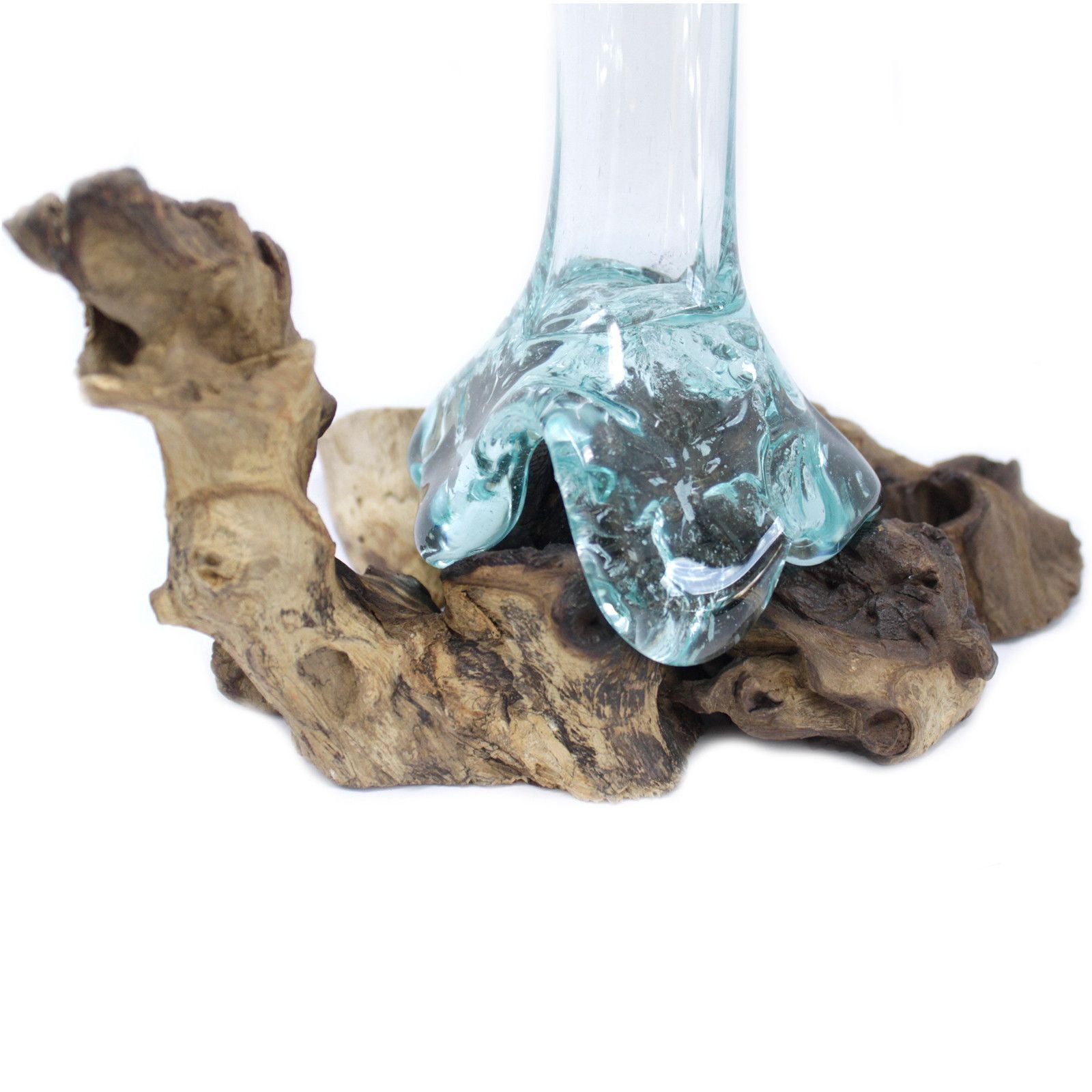 Handmade Molten Glass Vase on Natural Wood – Unique Home Decor UK