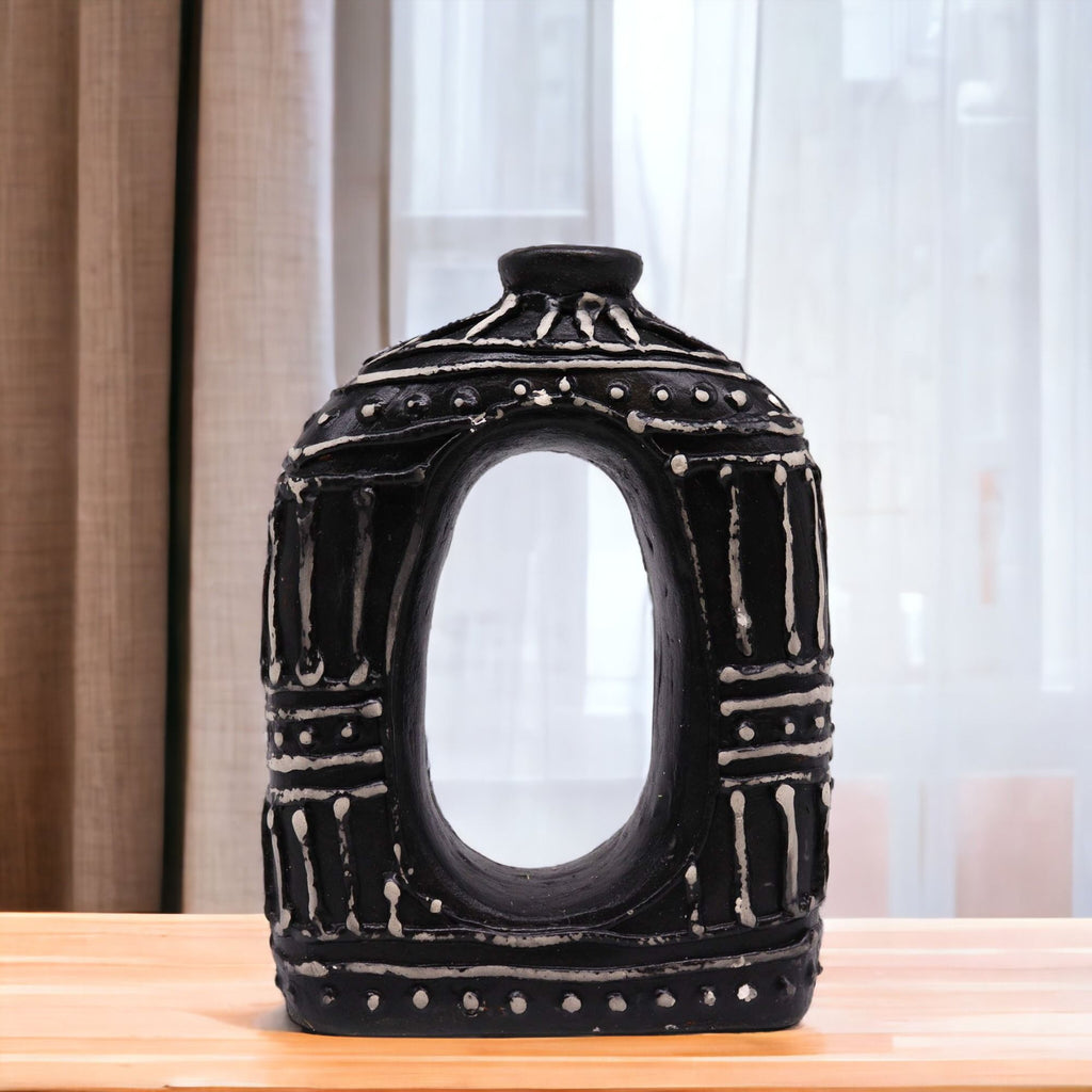 Handmade Lombok Ceramic Donut Vase – Chocolate – Indonesian Artisan Pottery UK