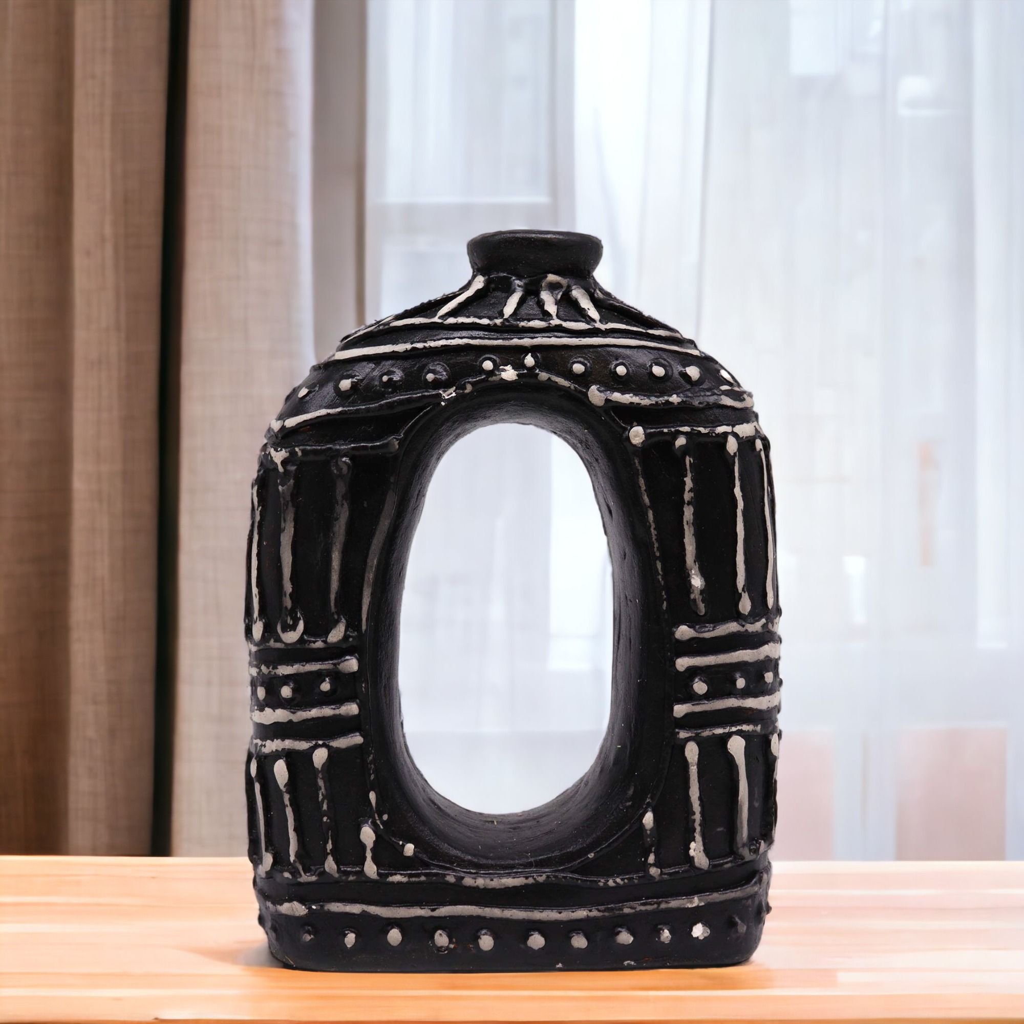 Handmade Lombok Ceramic Donut Vase – Chocolate – Indonesian Artisan Pottery UK