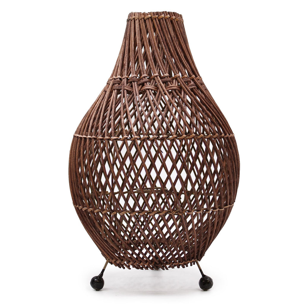 Dark Brown Rattan Table Lamp – Woven Boho Desk Light (H: 39cm, L: 24cm)