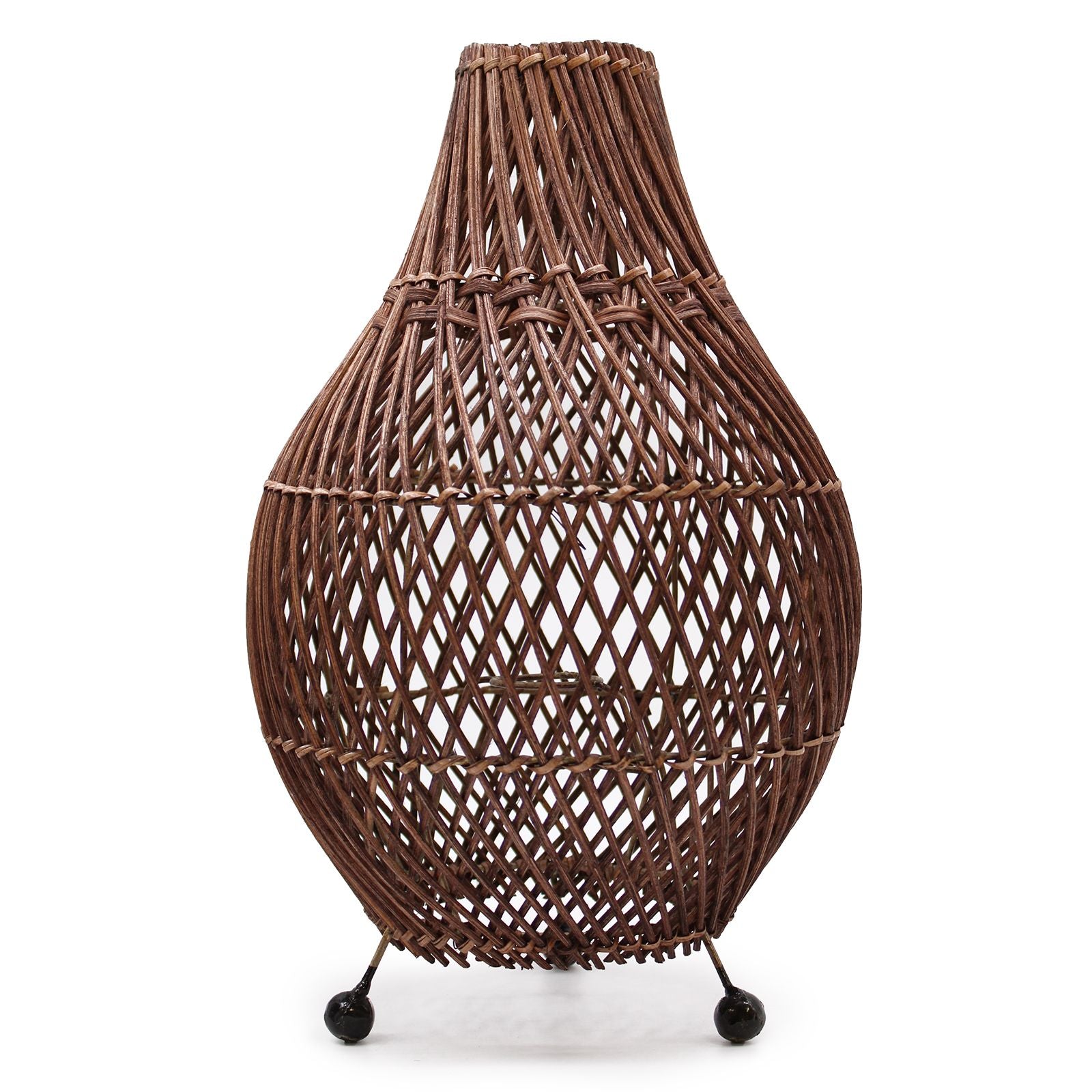 Dark Brown Rattan Table Lamp – Woven Boho Desk Light (H: 39cm, L: 24cm)