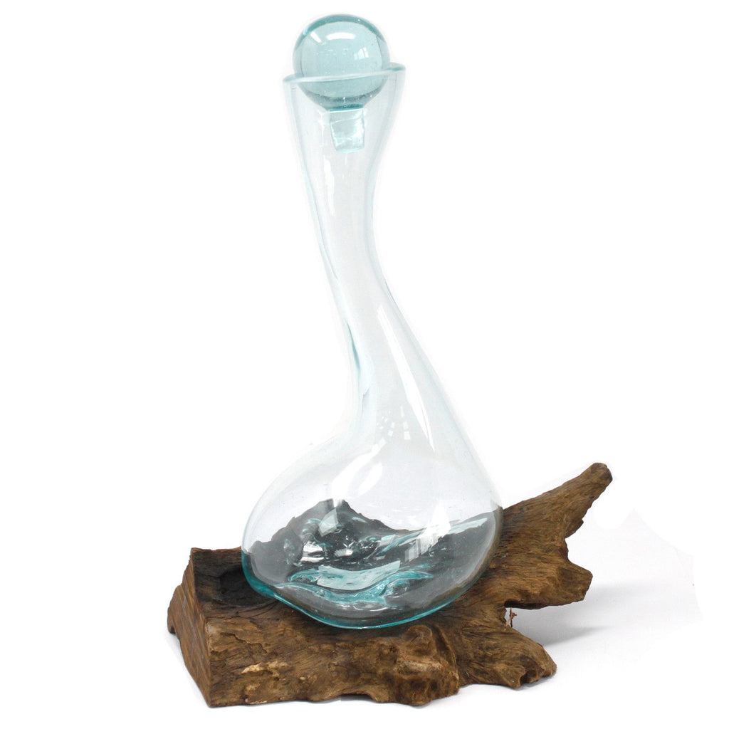 Handmade Molten Glass Glass Art Piece on Natural Wood – Unique Home Decor UK