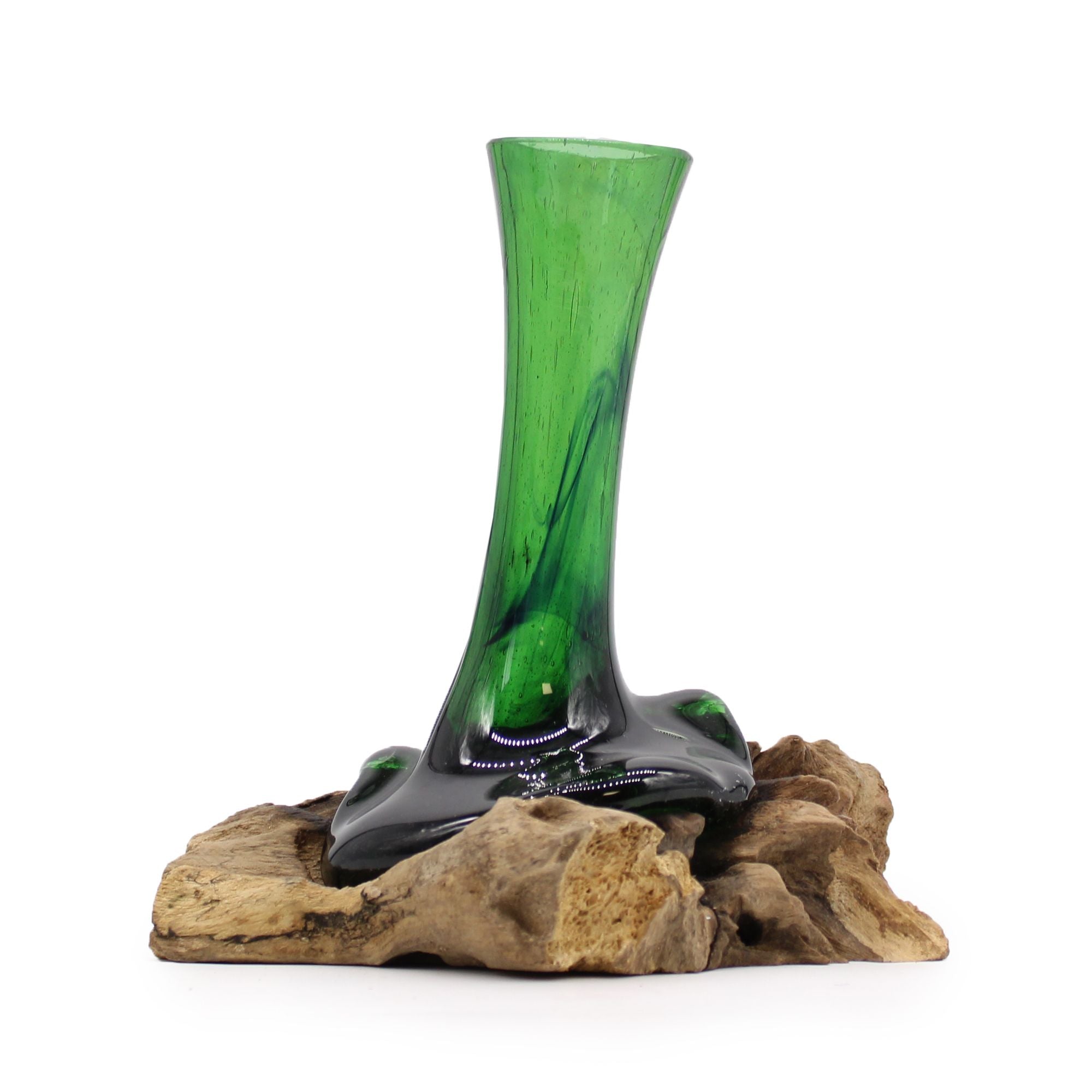 Handmade Recycled Beer Bottle Glass Vase on Wood – Eco-Friendly Home Décor UK
