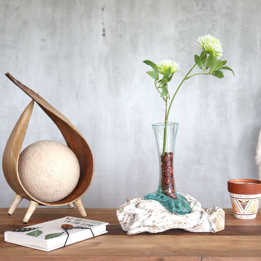 Handmade Molten Glass Vase on Natural Wood – Unique Home Decor UK