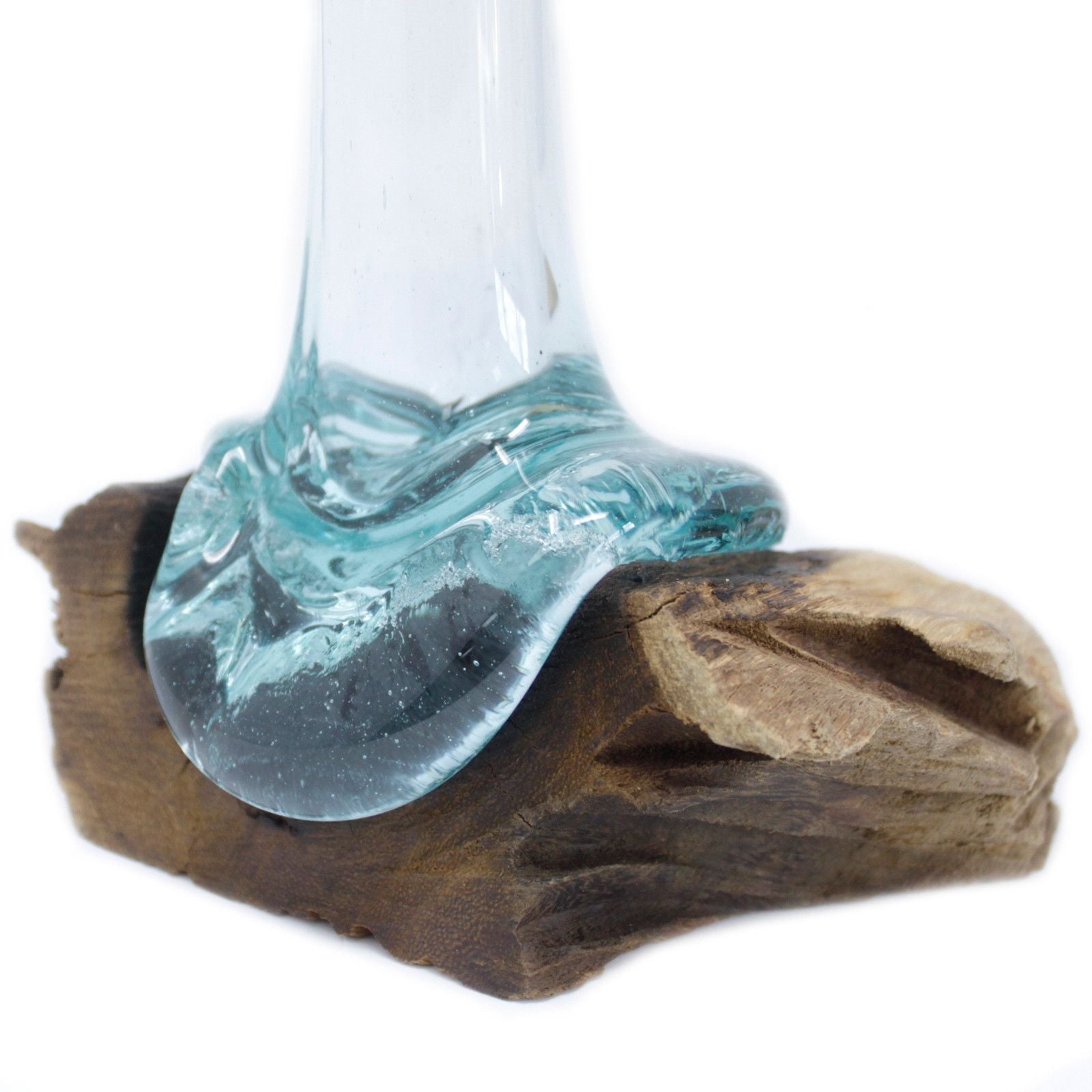 Handmade Molten Glass Vase on Natural Wood – Unique Home Decor UK