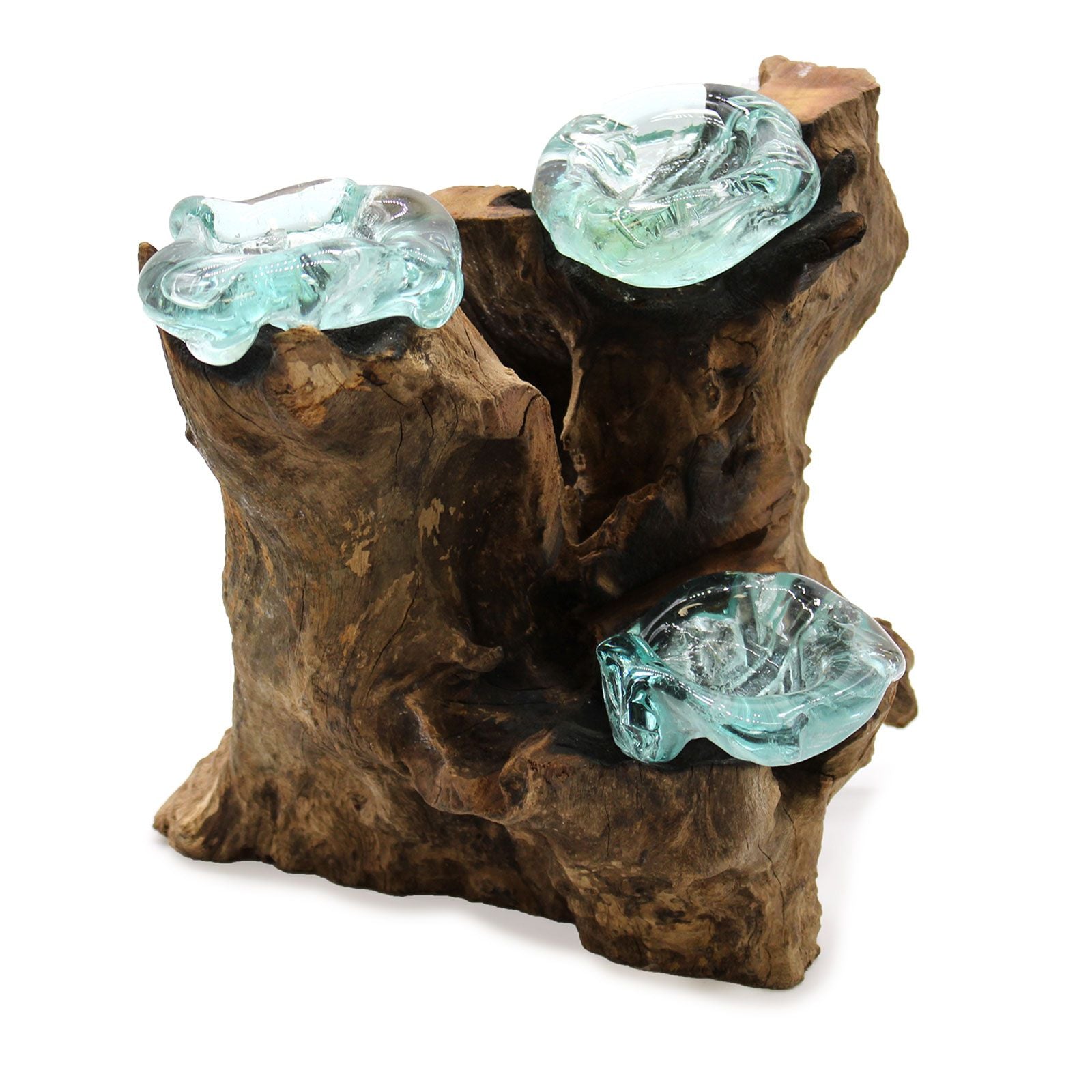 Handmade Molten Glass Candle Holder on Natural Wood – Unique Home Decor UK