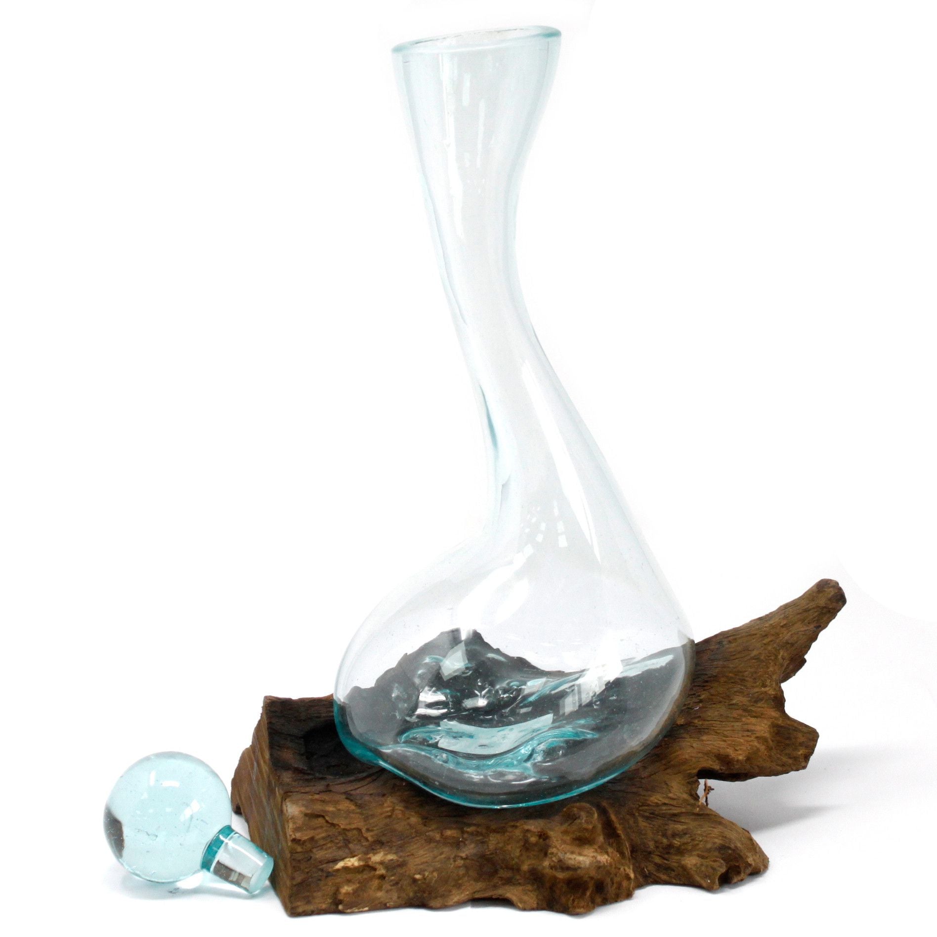 Handmade Molten Glass Glass Art Piece on Natural Wood – Unique Home Decor UK
