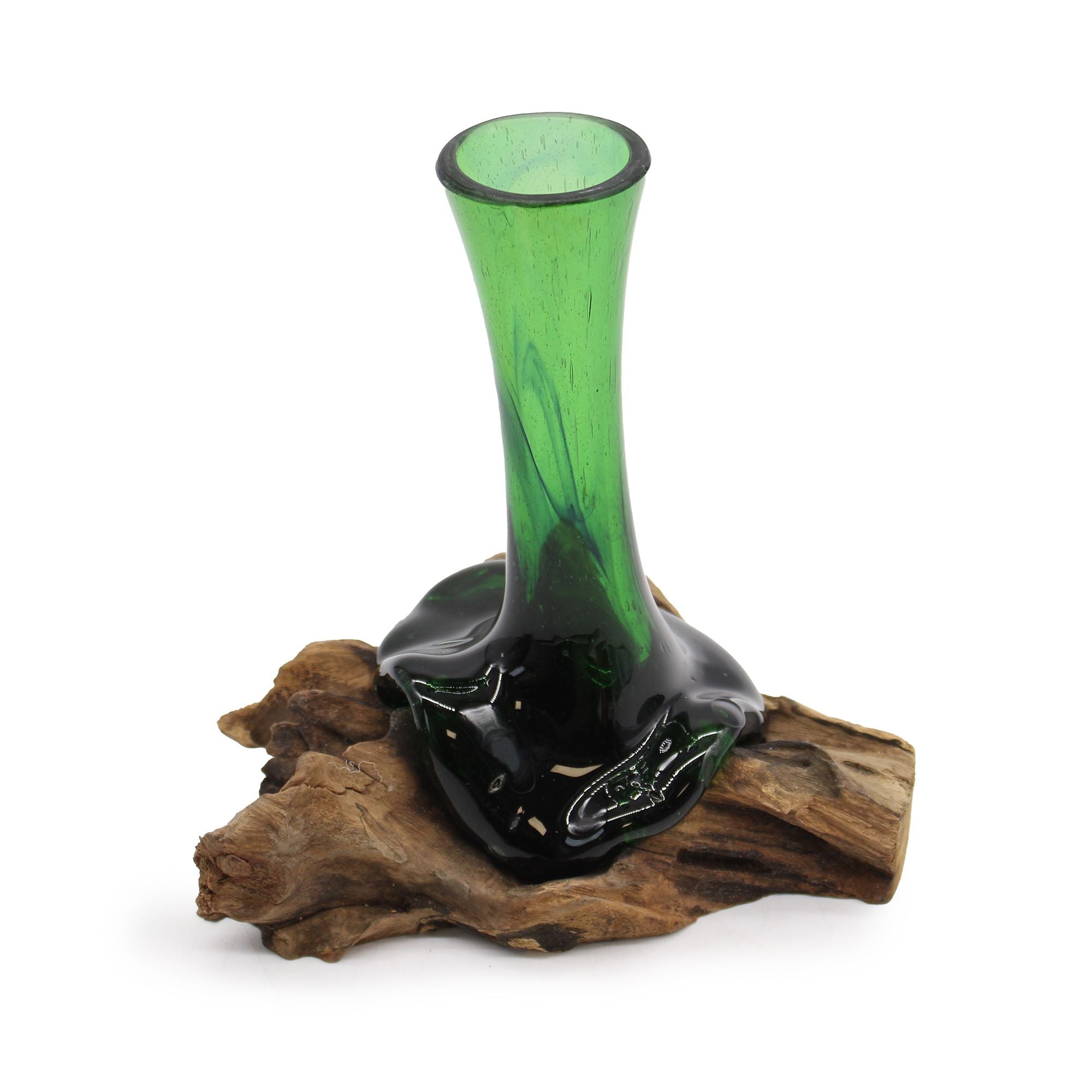 Handmade Recycled Beer Bottle Glass Vase on Wood – Eco-Friendly Home Décor UK