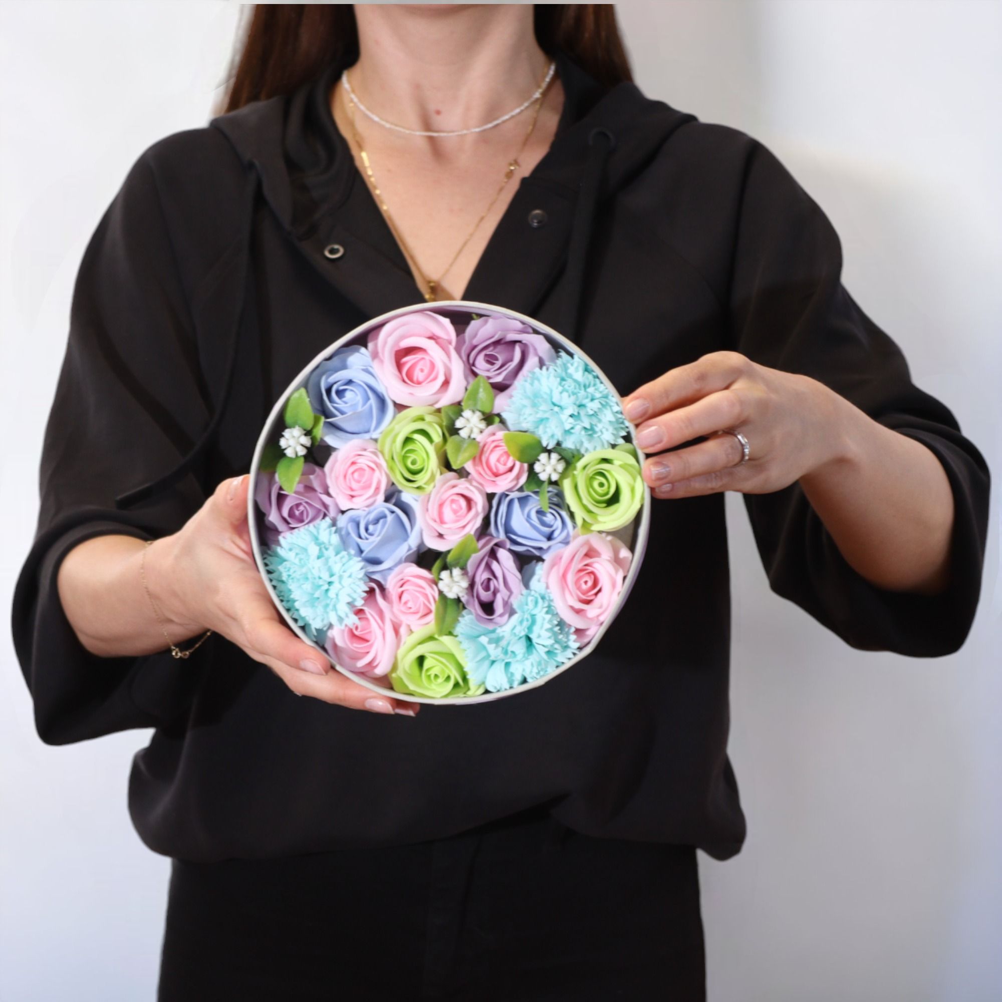 Soap Flower Gift Box (Round Box) - Baby Blessings - Blues
