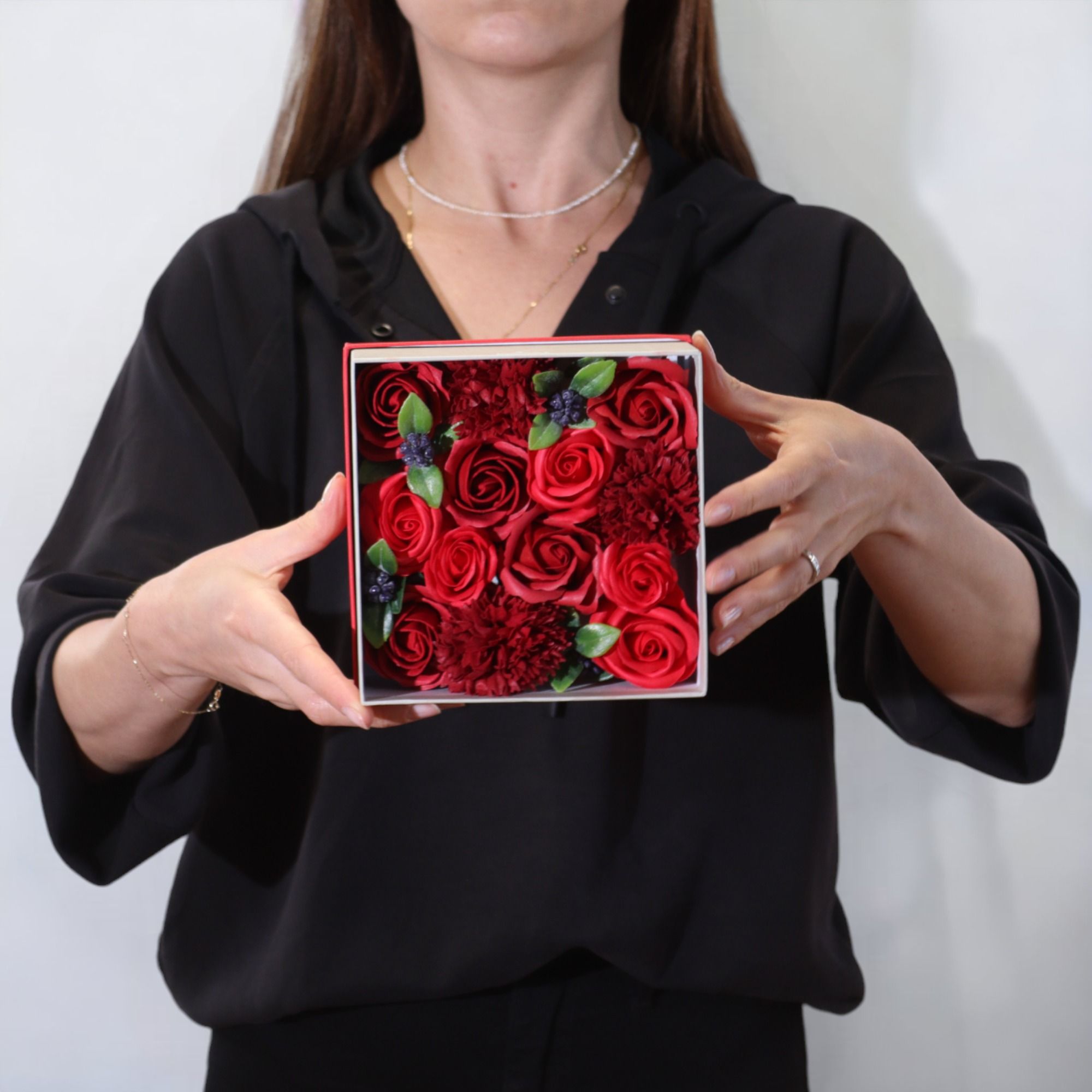 Soap Flower Gift Box (Square Box) - Classic Red Roses