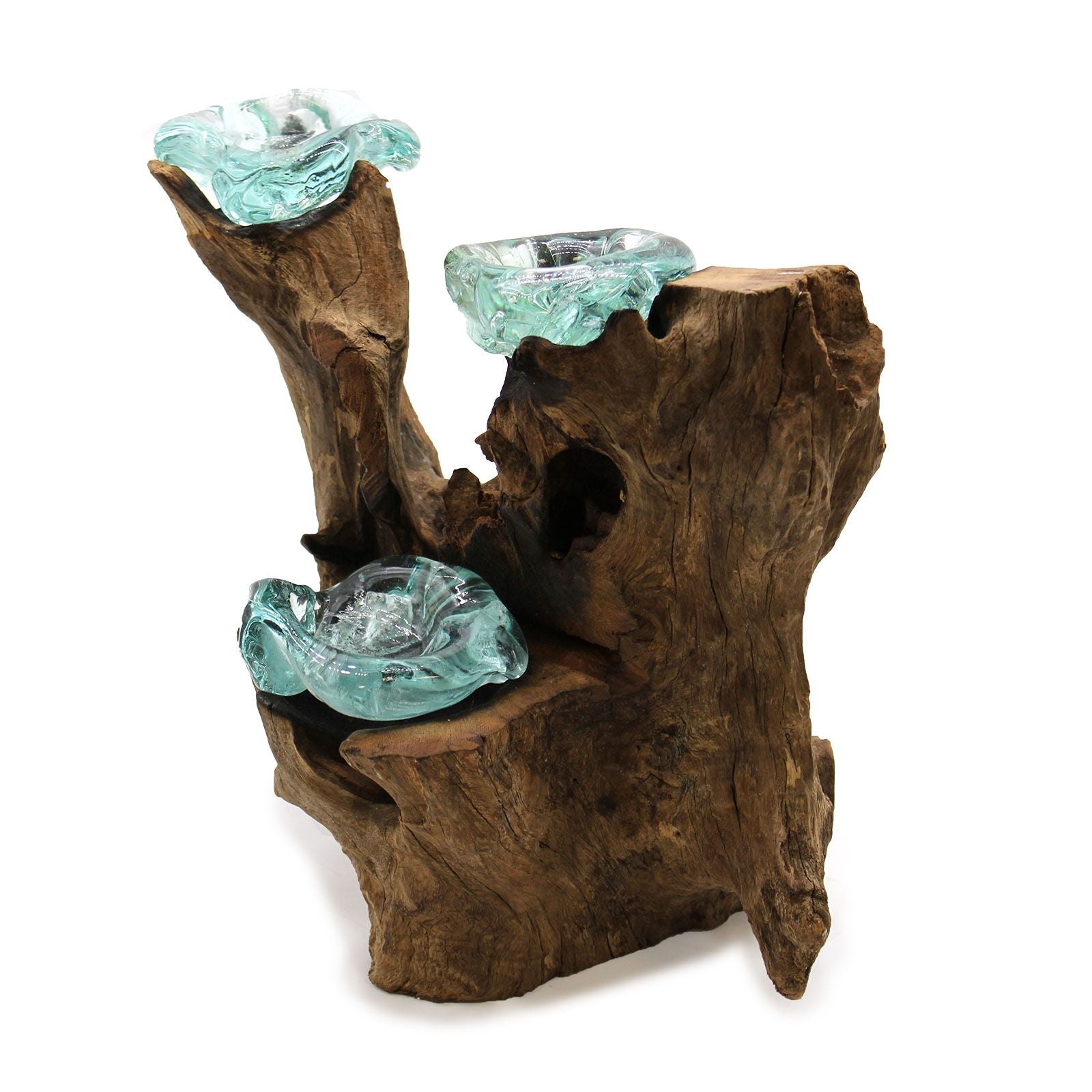 Handmade Molten Glass Candle Holder on Natural Wood – Unique Home Decor UK