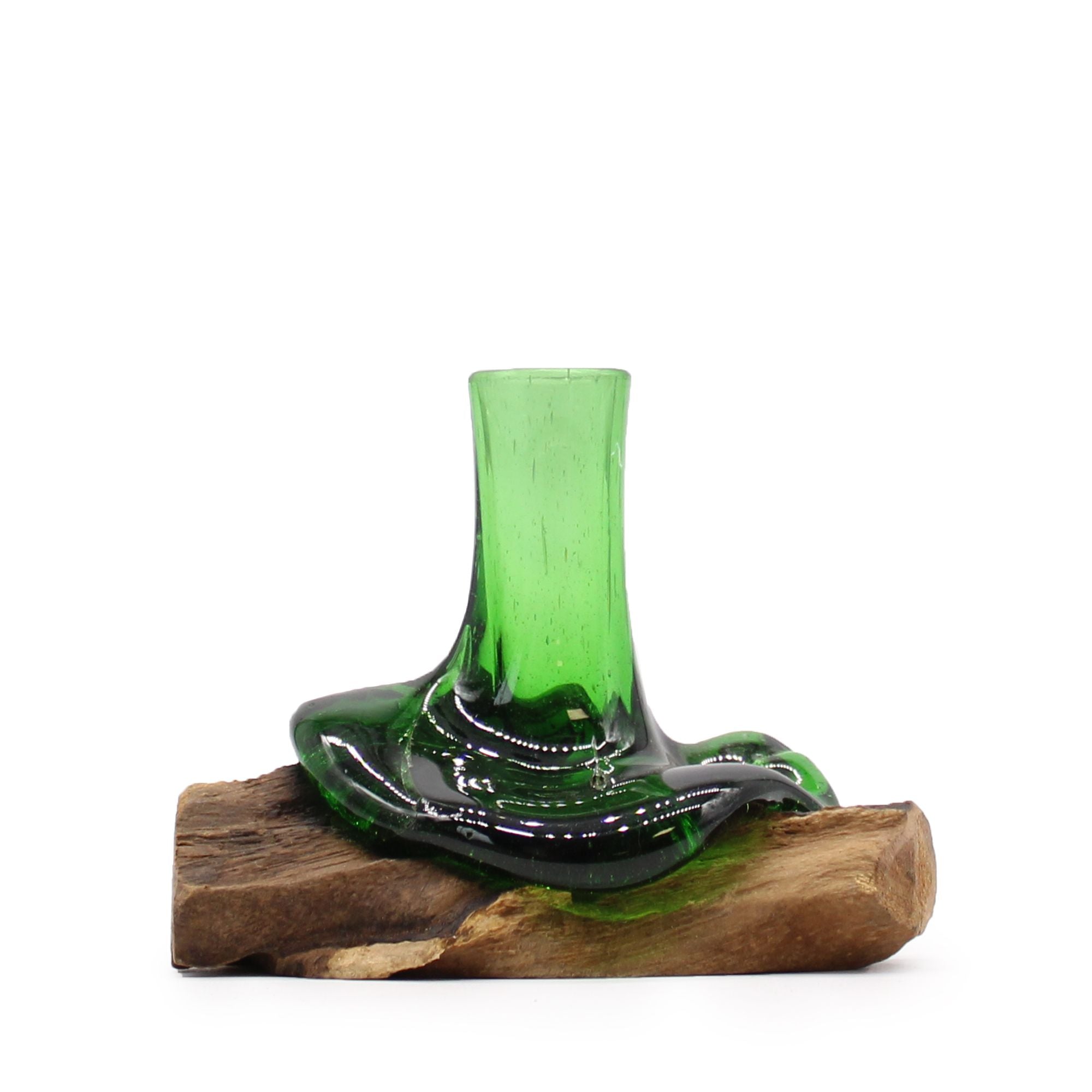 Handmade Recycled Beer Bottle Glass Vase on Wood – Eco-Friendly Home Décor UK