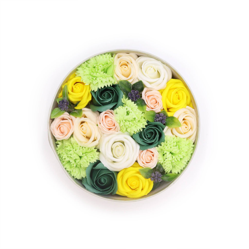 Soap Flower Gift Box (Round Box) - Spring Celibrations - Yellow & Greens
