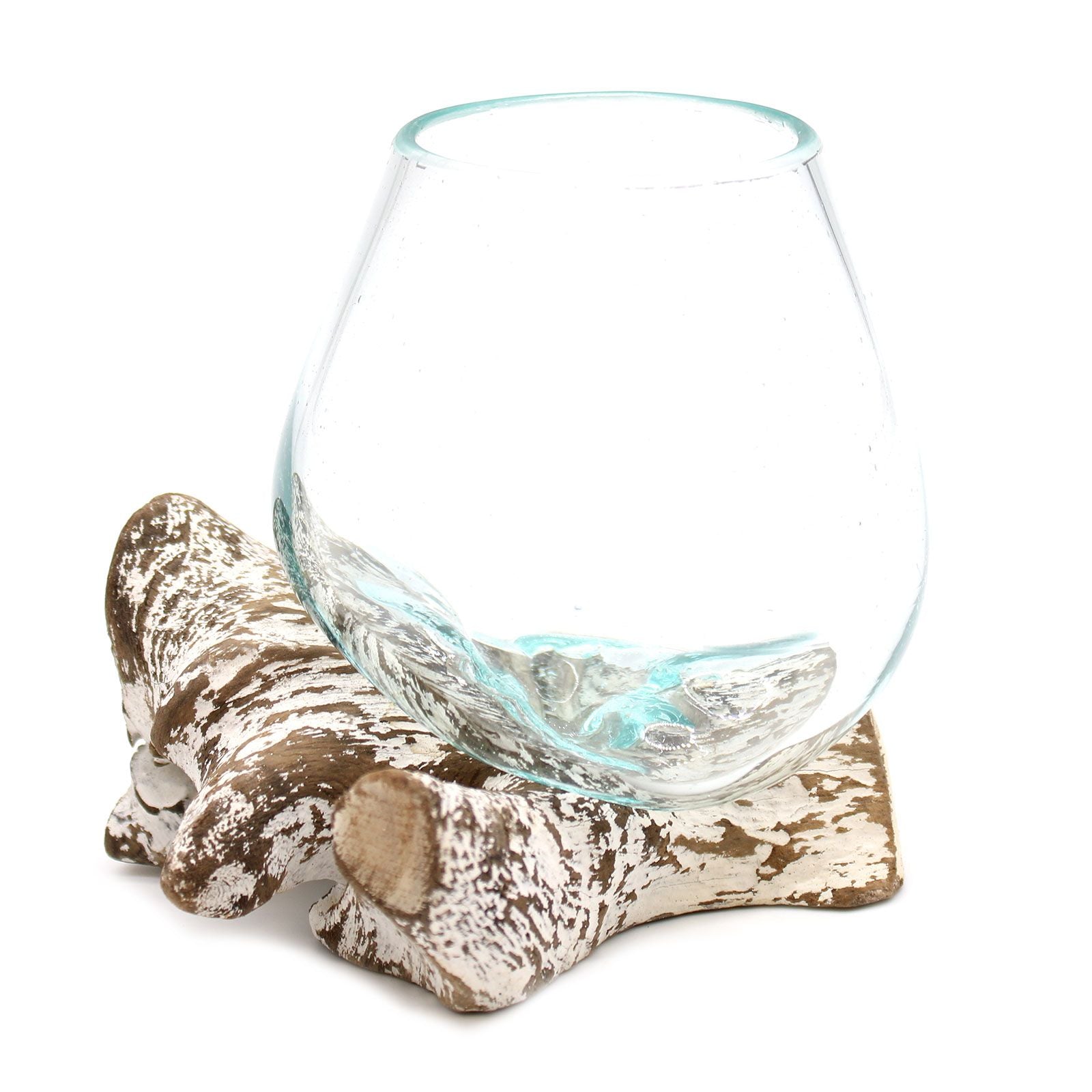 Handmade Molten Glass Bowl on Natural Wood – Unique Home Decor UK