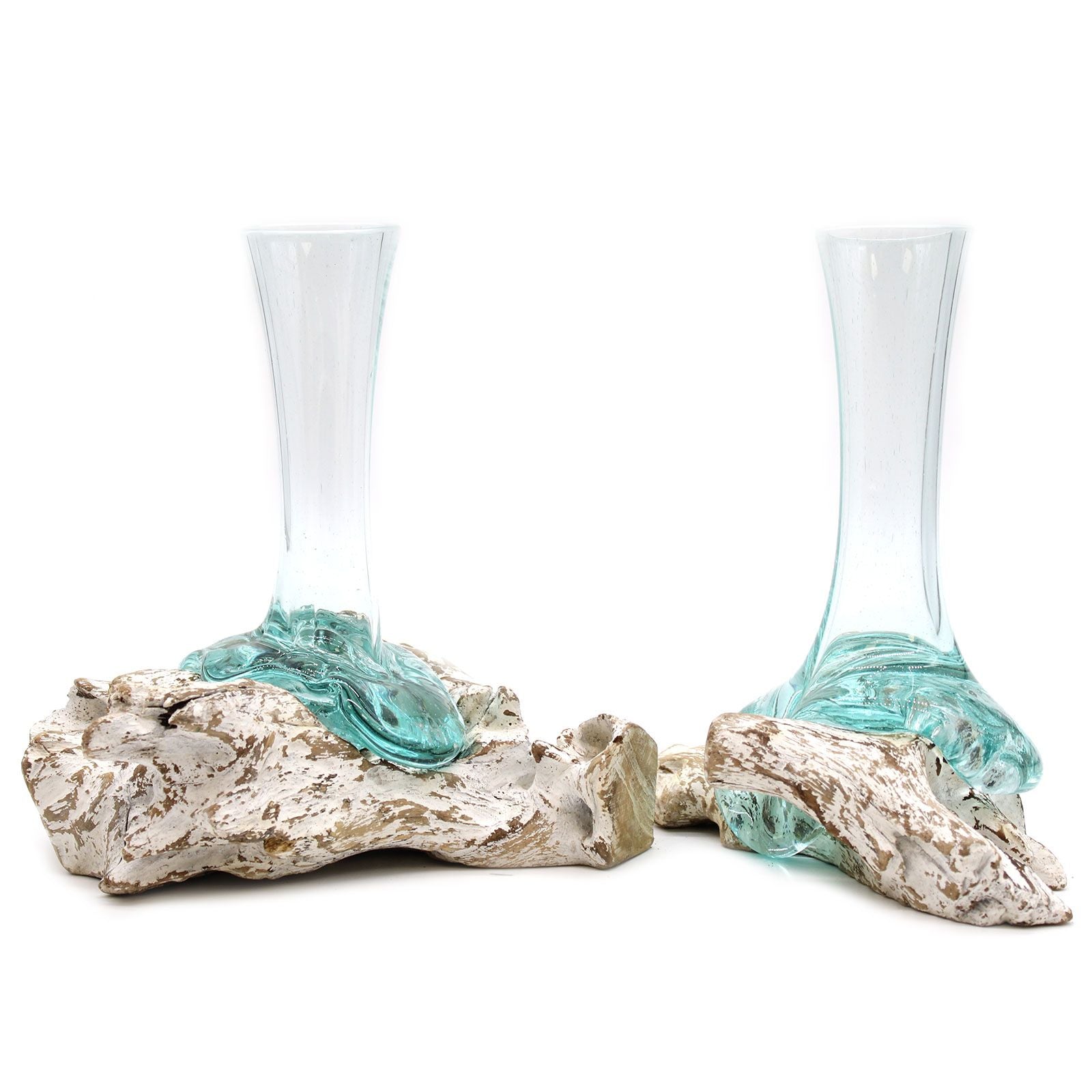 Handmade Molten Glass Vase on Natural Wood – Unique Home Decor UK
