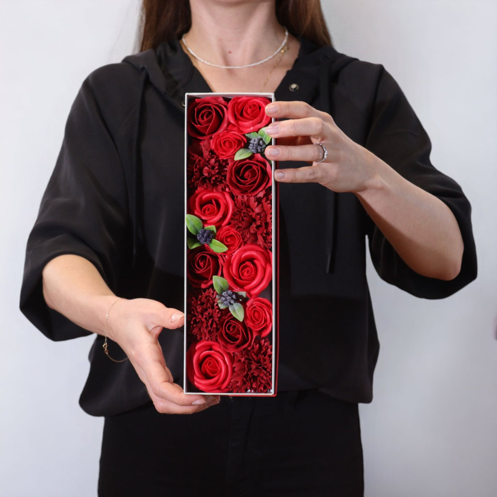 Soap Flower Gift Box (Long Box) - Classic Red Roses