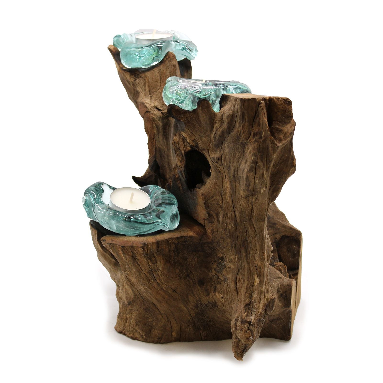 Handmade Molten Glass Candle Holder on Natural Wood – Unique Home Decor UK