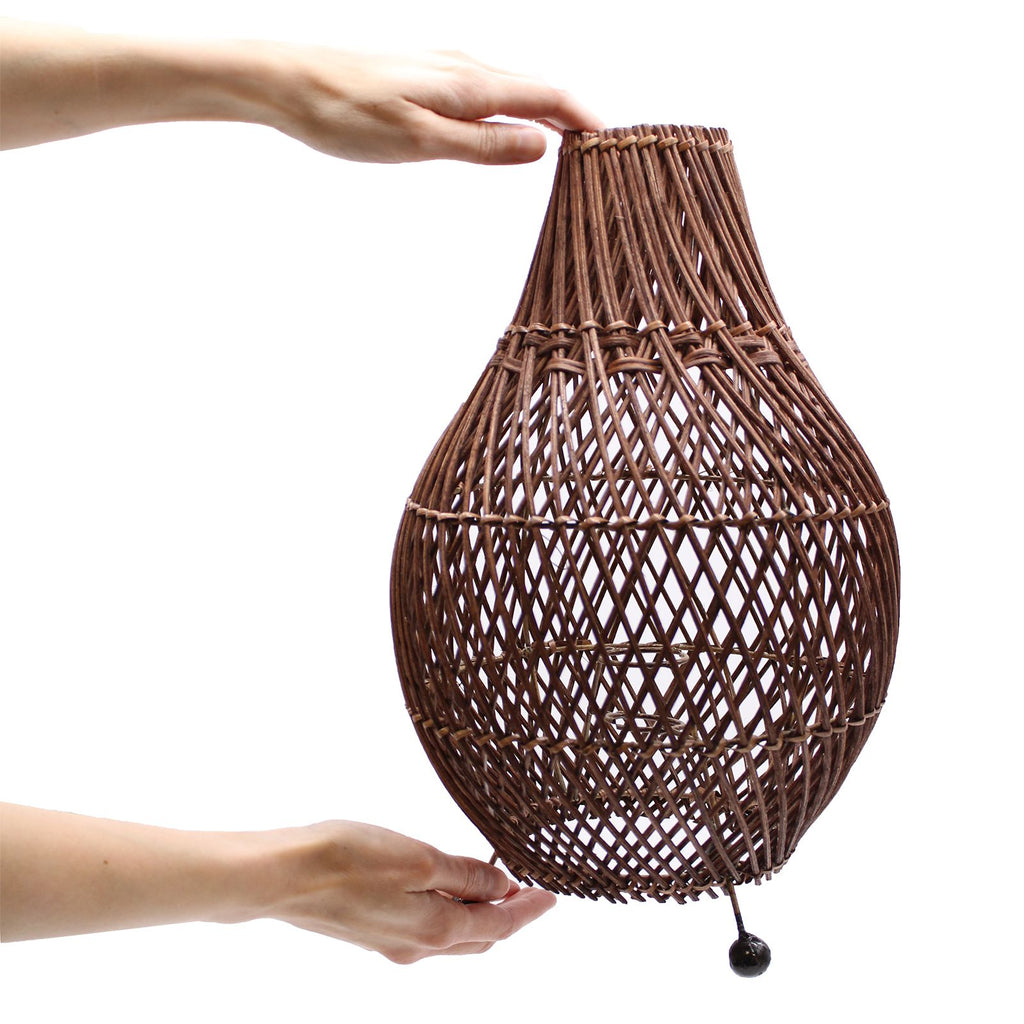 Dark Brown Rattan Table Lamp – Woven Boho Desk Light (H: 39cm, L: 24cm)