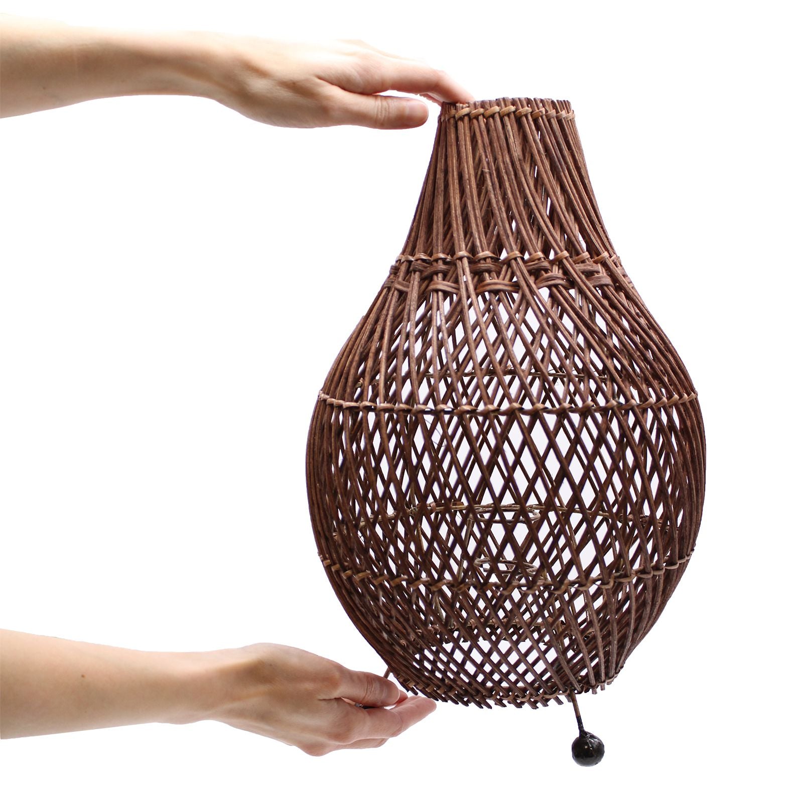 Dark Brown Rattan Table Lamp – Woven Boho Desk Light (H: 39cm, L: 24cm)