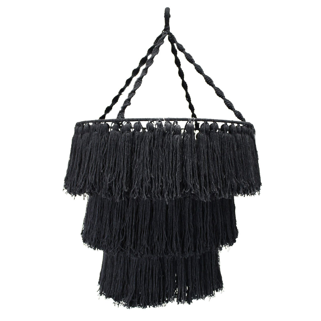 Macrame Soft Chandelier – Black Woven Boho Light Shade (80cm)