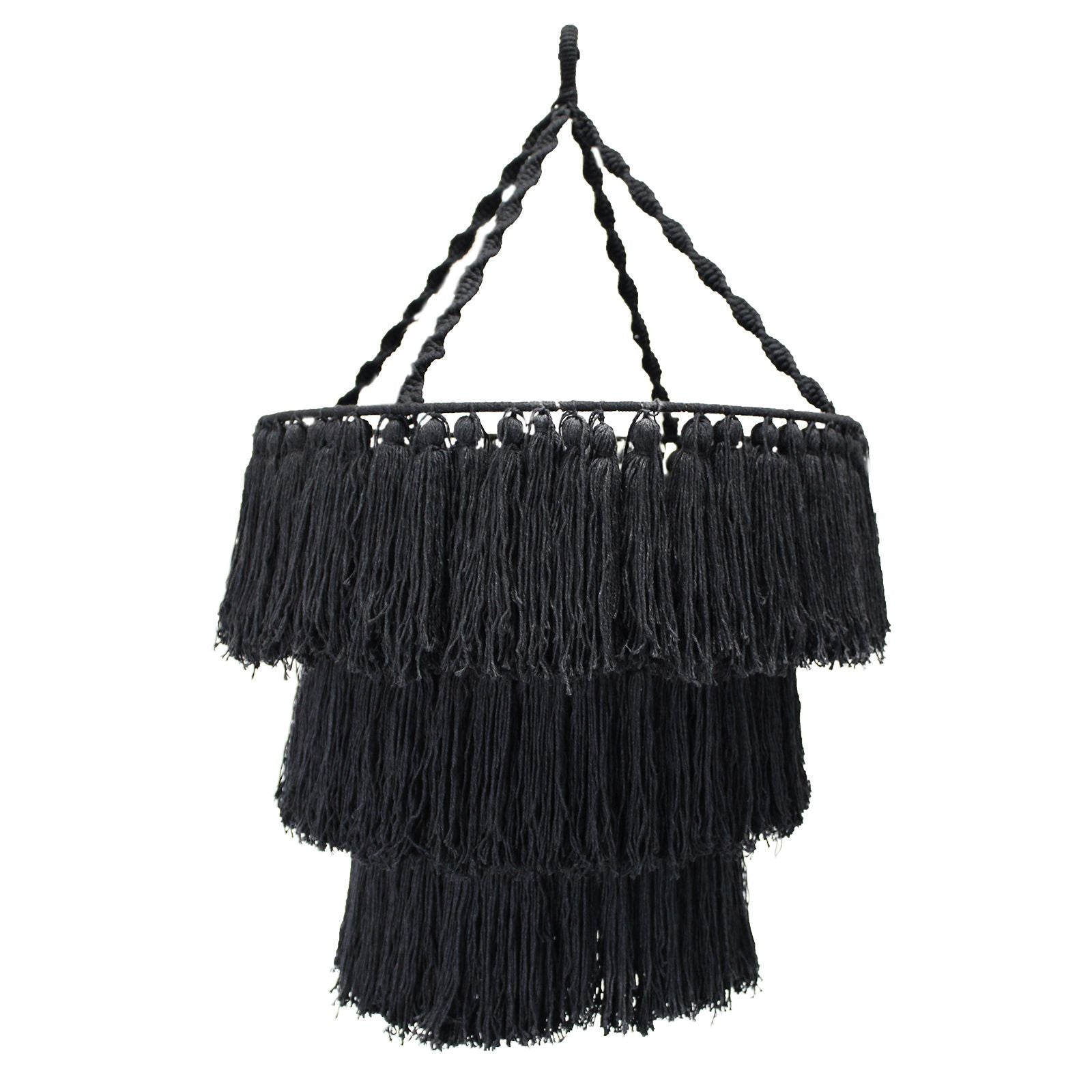 Macrame Soft Chandelier – Black Woven Boho Light Shade (80cm)