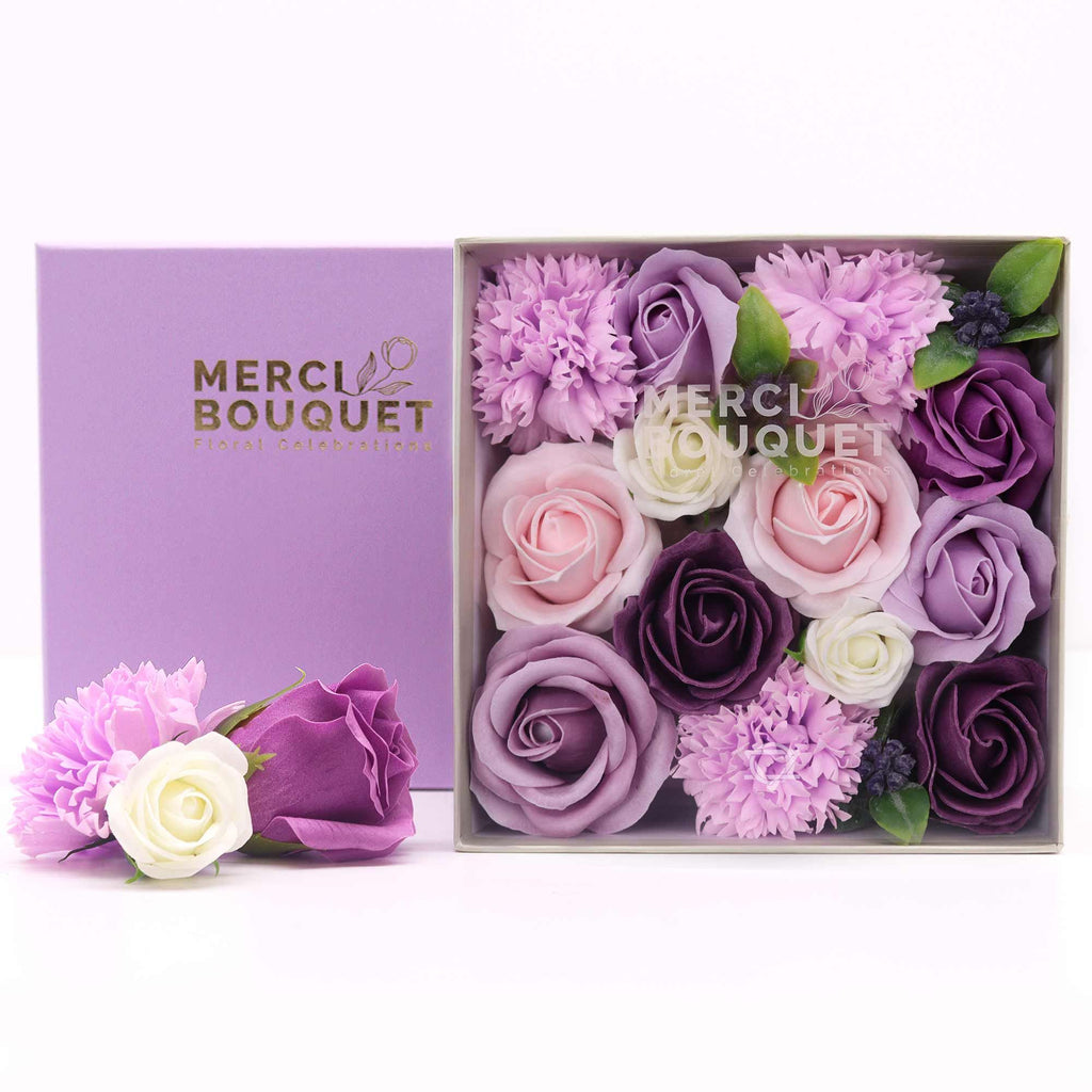 Soap Flower Gift Box (Square Box) - Lavender Rose & Carnation