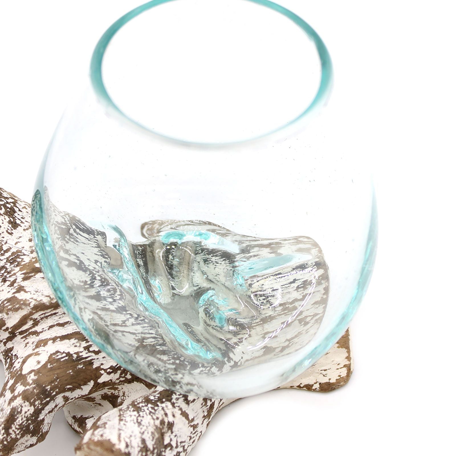 Handmade Molten Glass Bowl on Natural Wood – Unique Home Decor UK