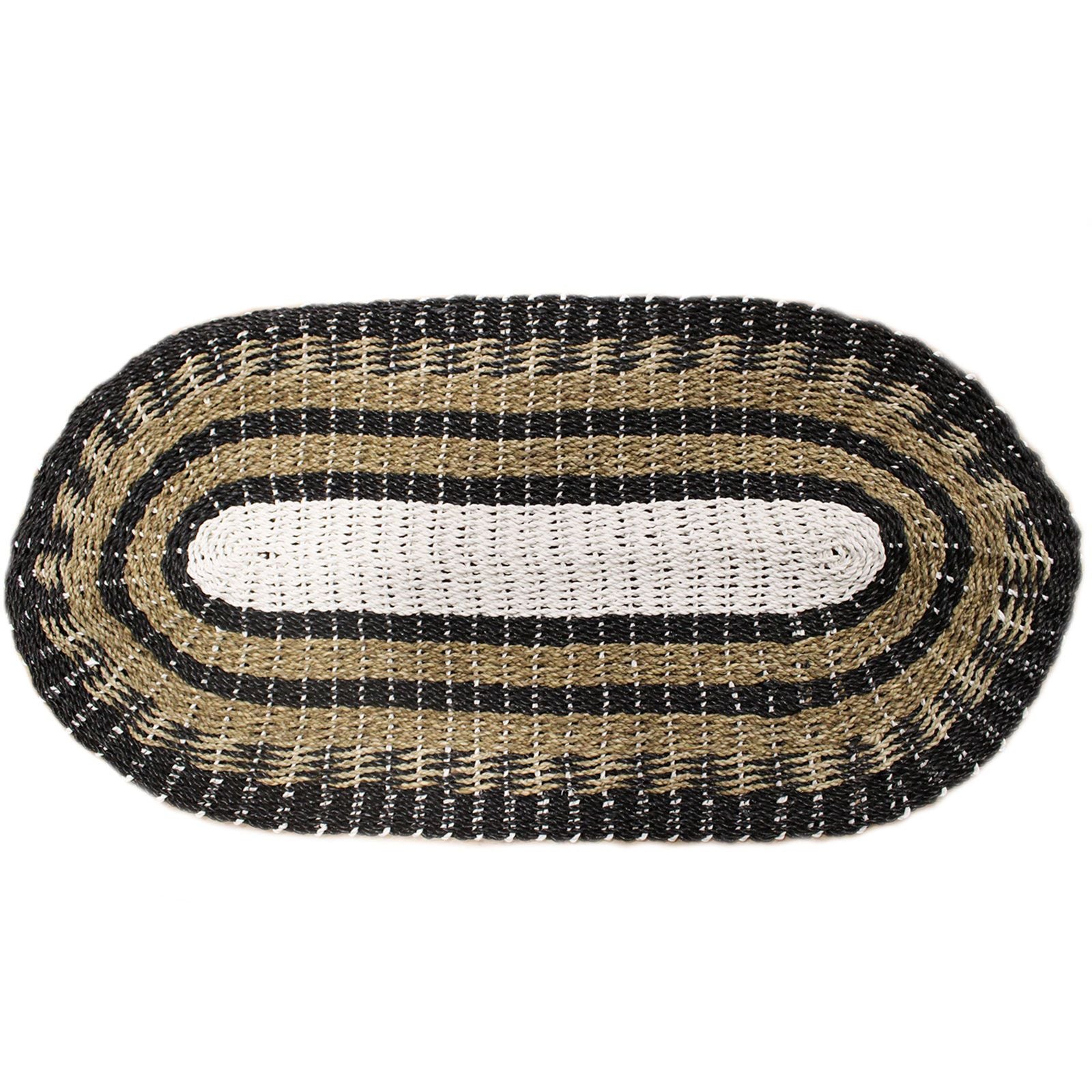Oval Seagrass Rug 60x120cm – Black, White & Tan Classic Design – Handmade Natural Jute Area Rug