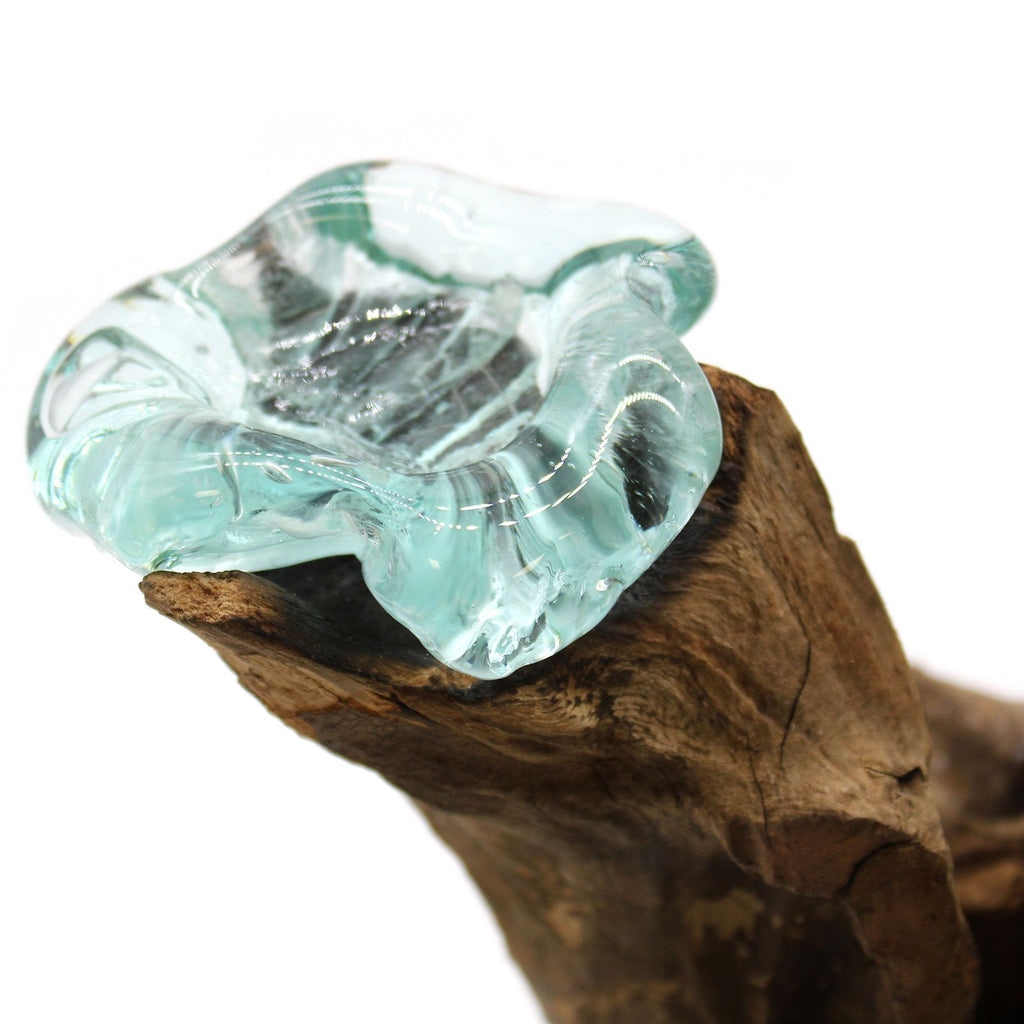 Handmade Molten Glass Candle Holder on Natural Wood – Unique Home Decor UK