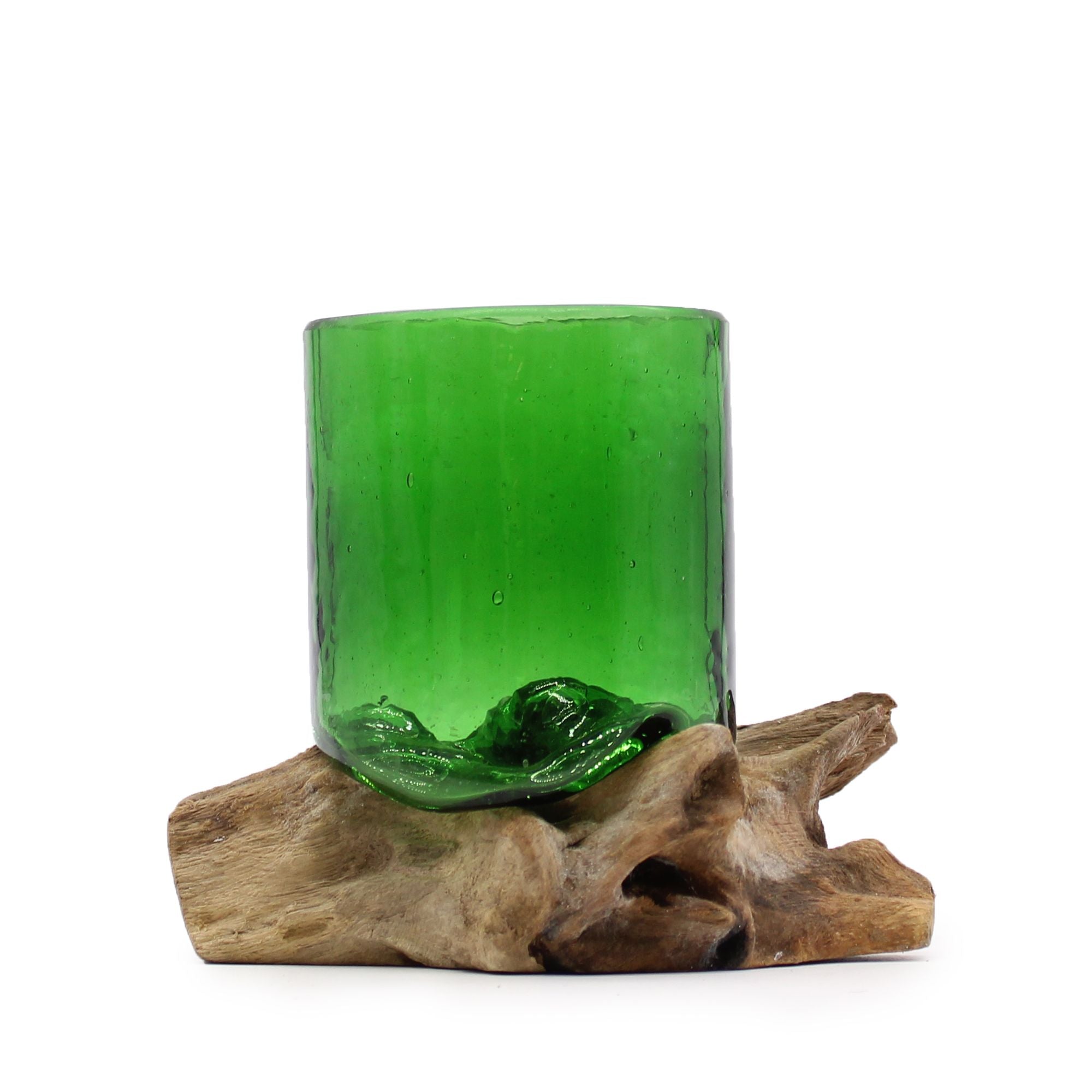 Handmade Recycled Beer Bottle Glass Decor Piece on Wood – Eco-Friendly Home Décor UK