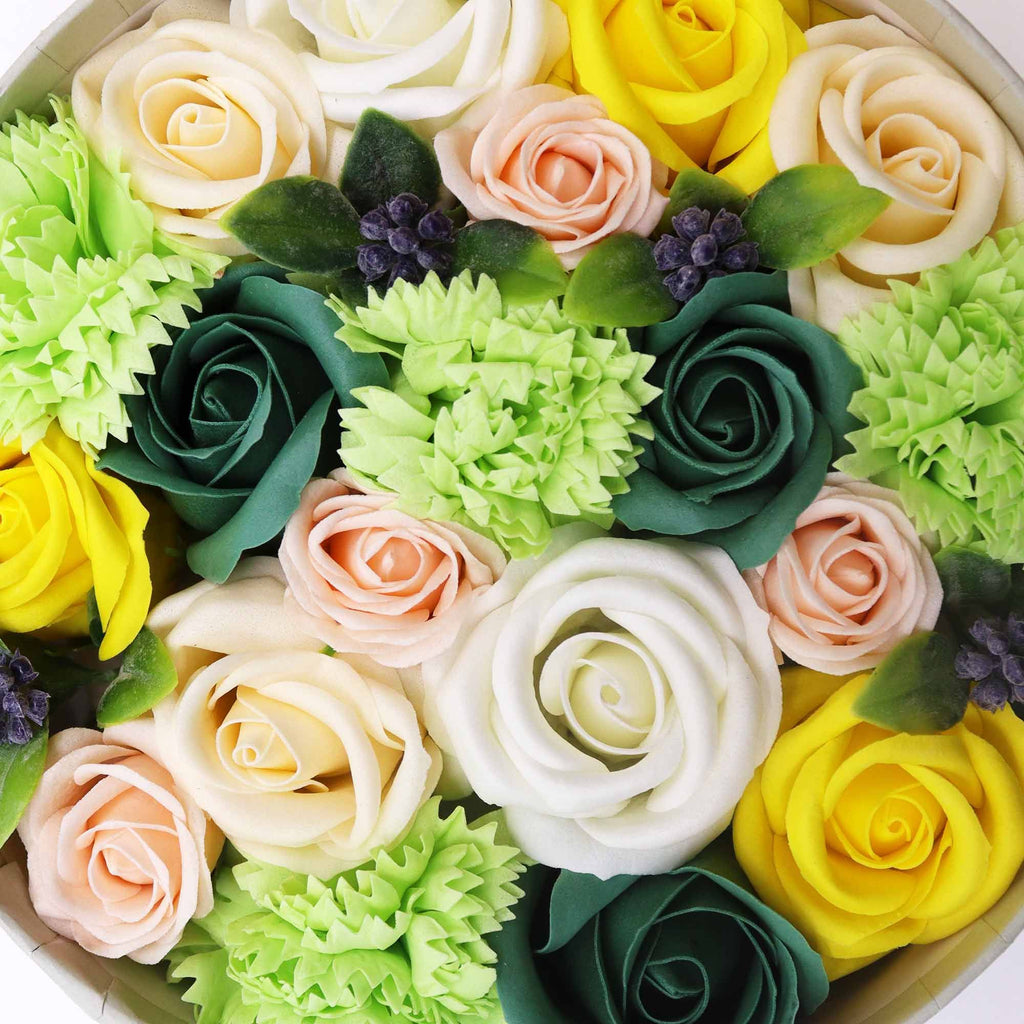 Soap Flower Gift Box (Round Box) - Spring Celibrations - Yellow & Greens