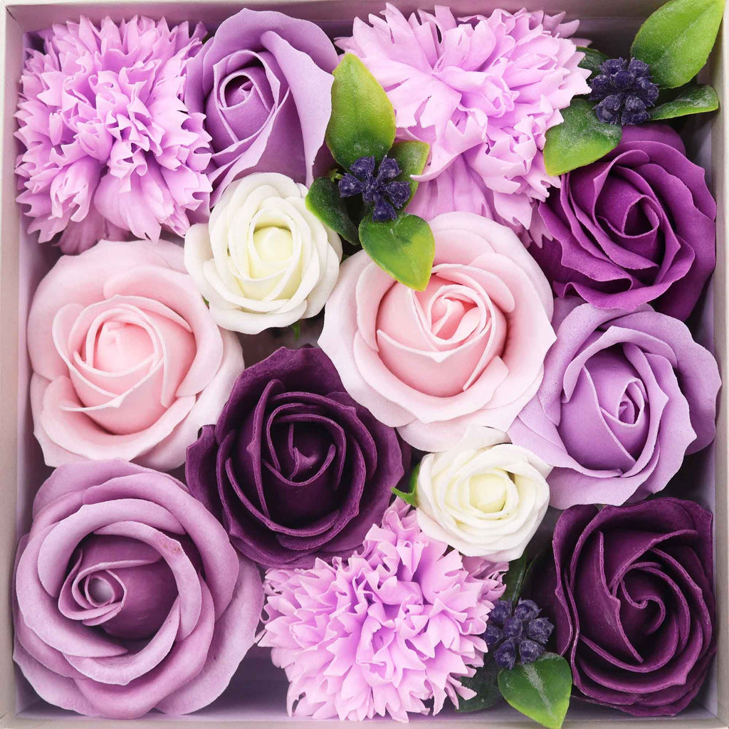 Soap Flower Gift Box (Square Box) - Lavender Rose & Carnation