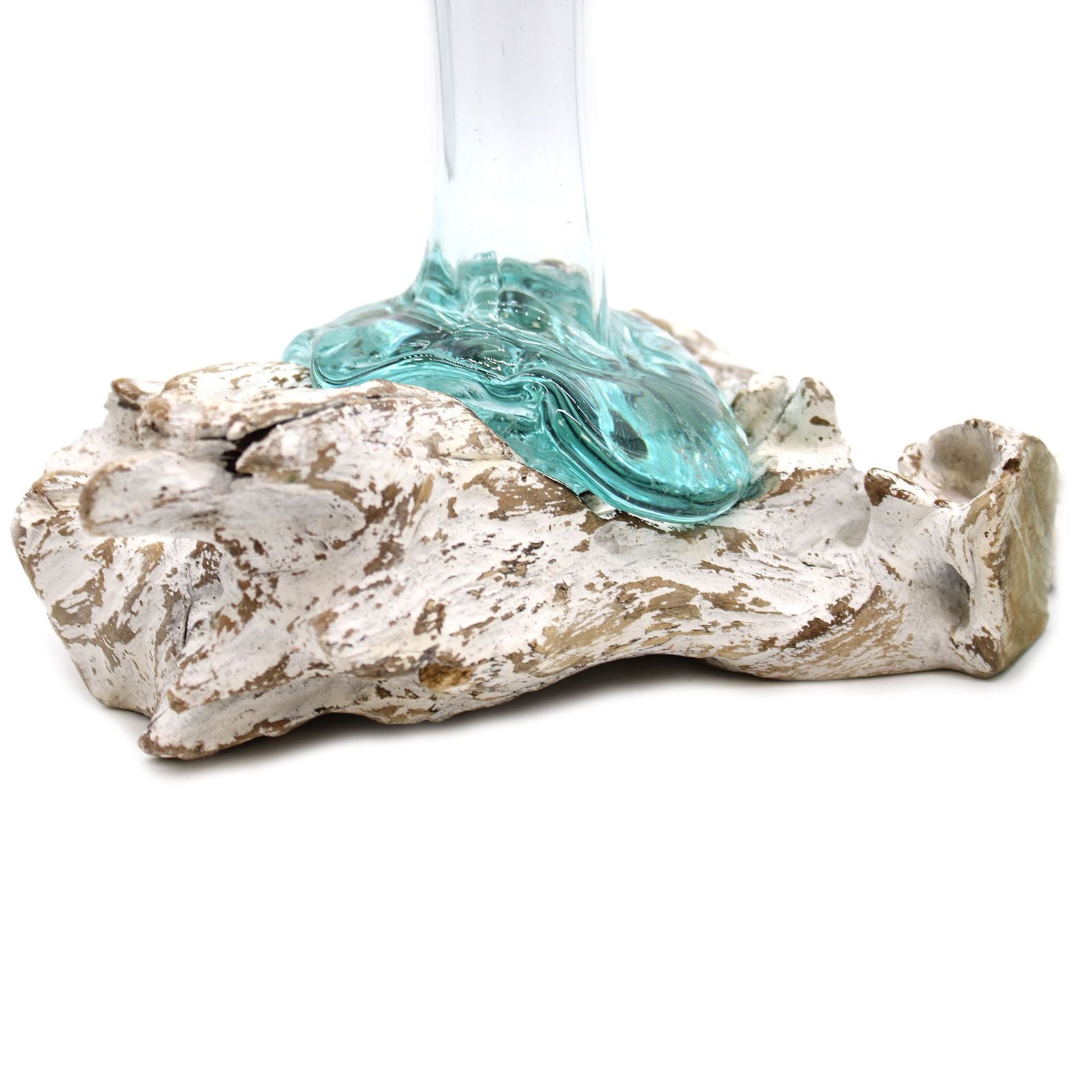 Handmade Molten Glass Vase on Natural Wood – Unique Home Decor UK