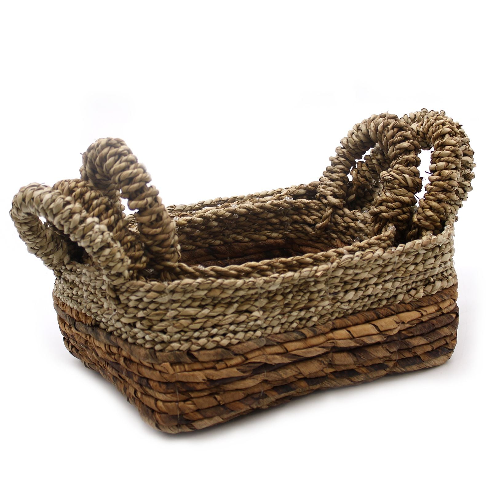 Set of 3 Square Banana Leaf & Seagrass Baskets – Natural Woven Storage Baskets