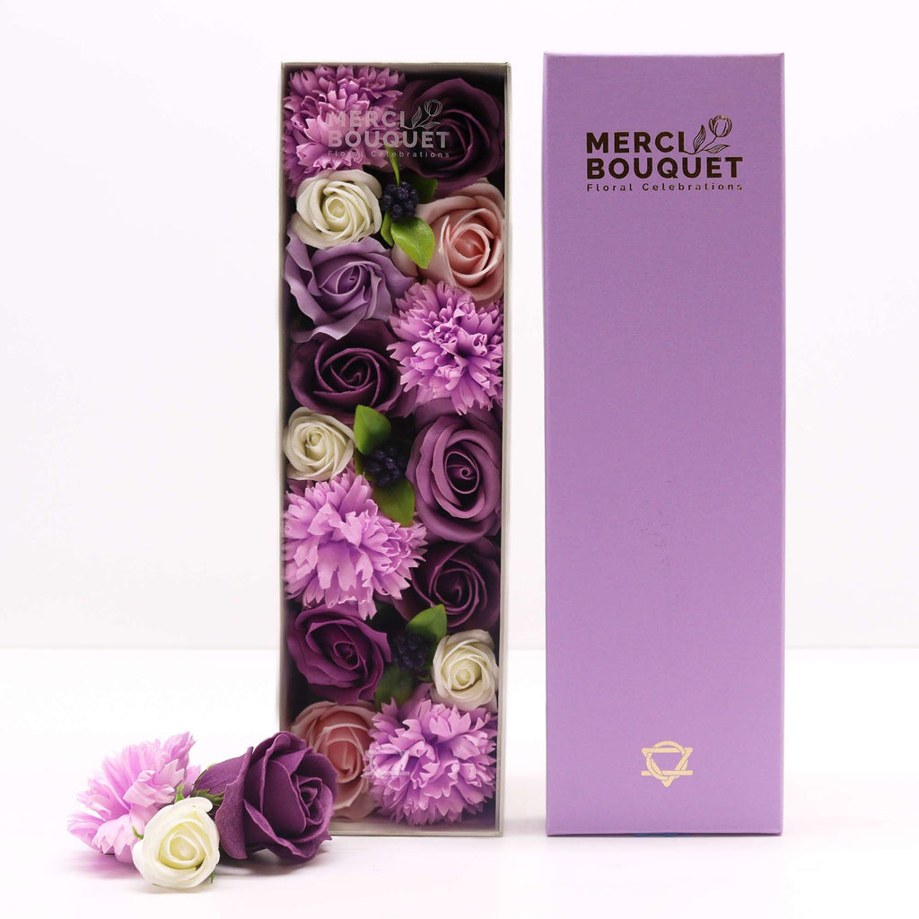 Soap Flower Gift Box (Long Box) -  Lavender Rose & Carnation