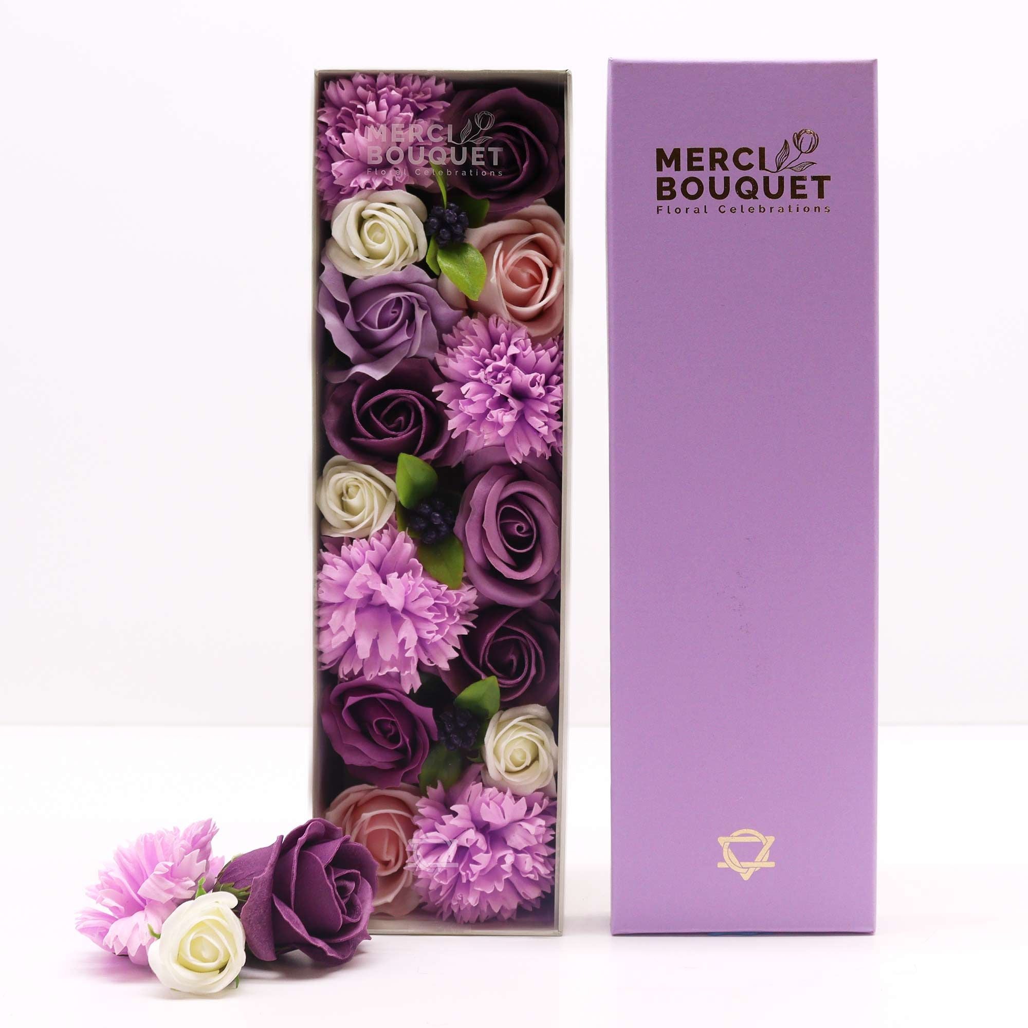 Soap Flower Gift Box (Long Box) -  Lavender Rose & Carnation