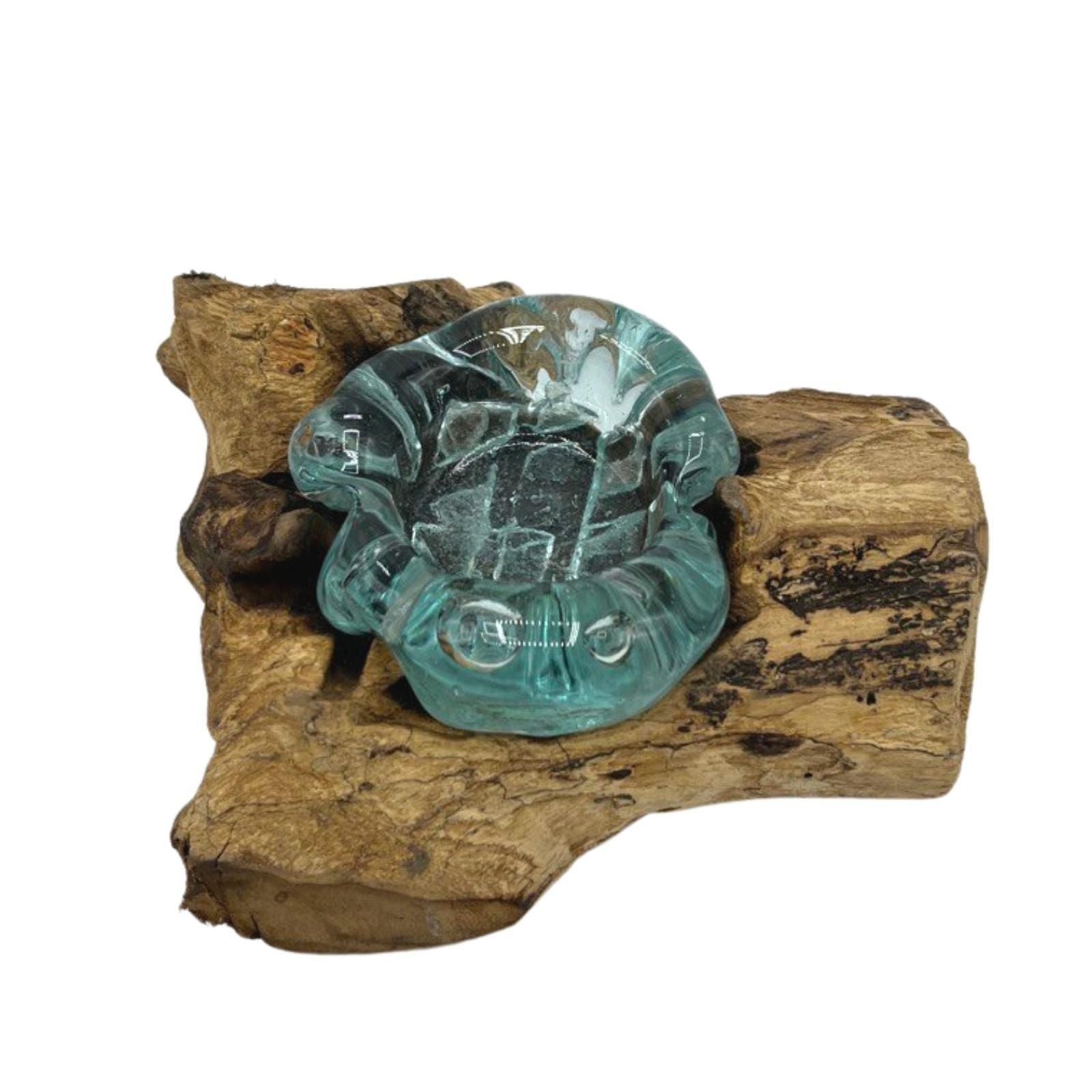 Handmade Molten Glass Glass Art Piece on Natural Wood – Unique Home Decor UK