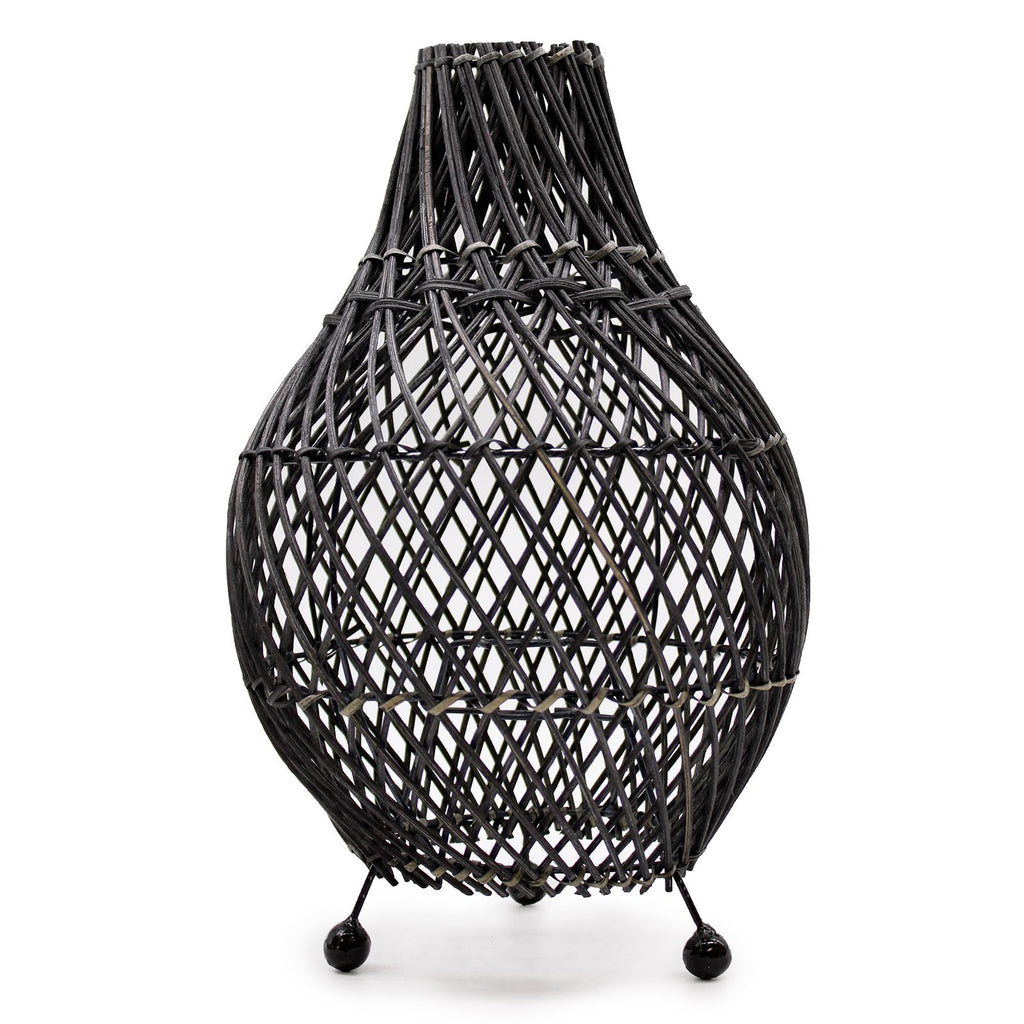 Black Rattan Table Lamp – Woven Boho Desk Light (H: 39cm, L: 24cm)
