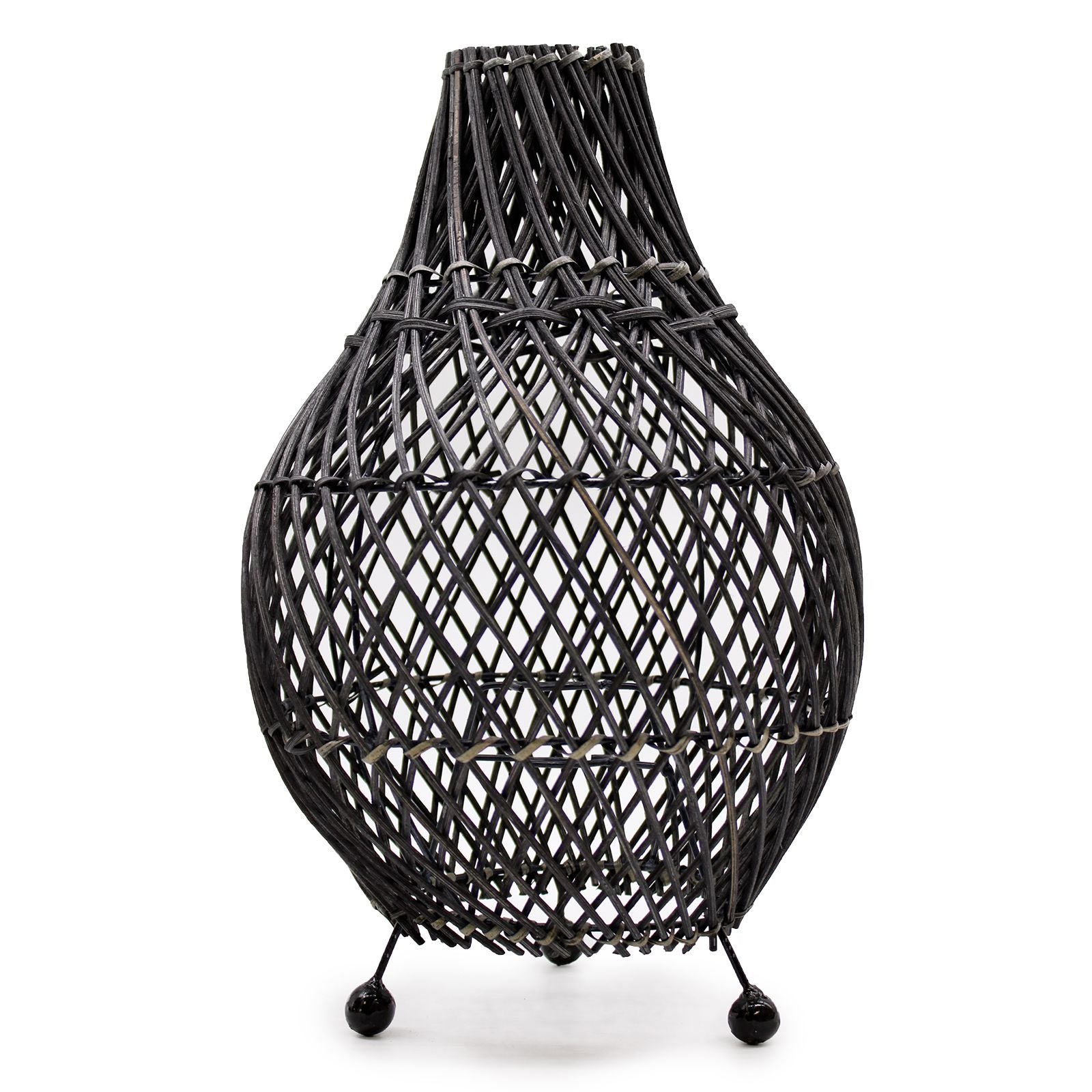 Black Rattan Table Lamp – Woven Boho Desk Light (H: 39cm, L: 24cm)