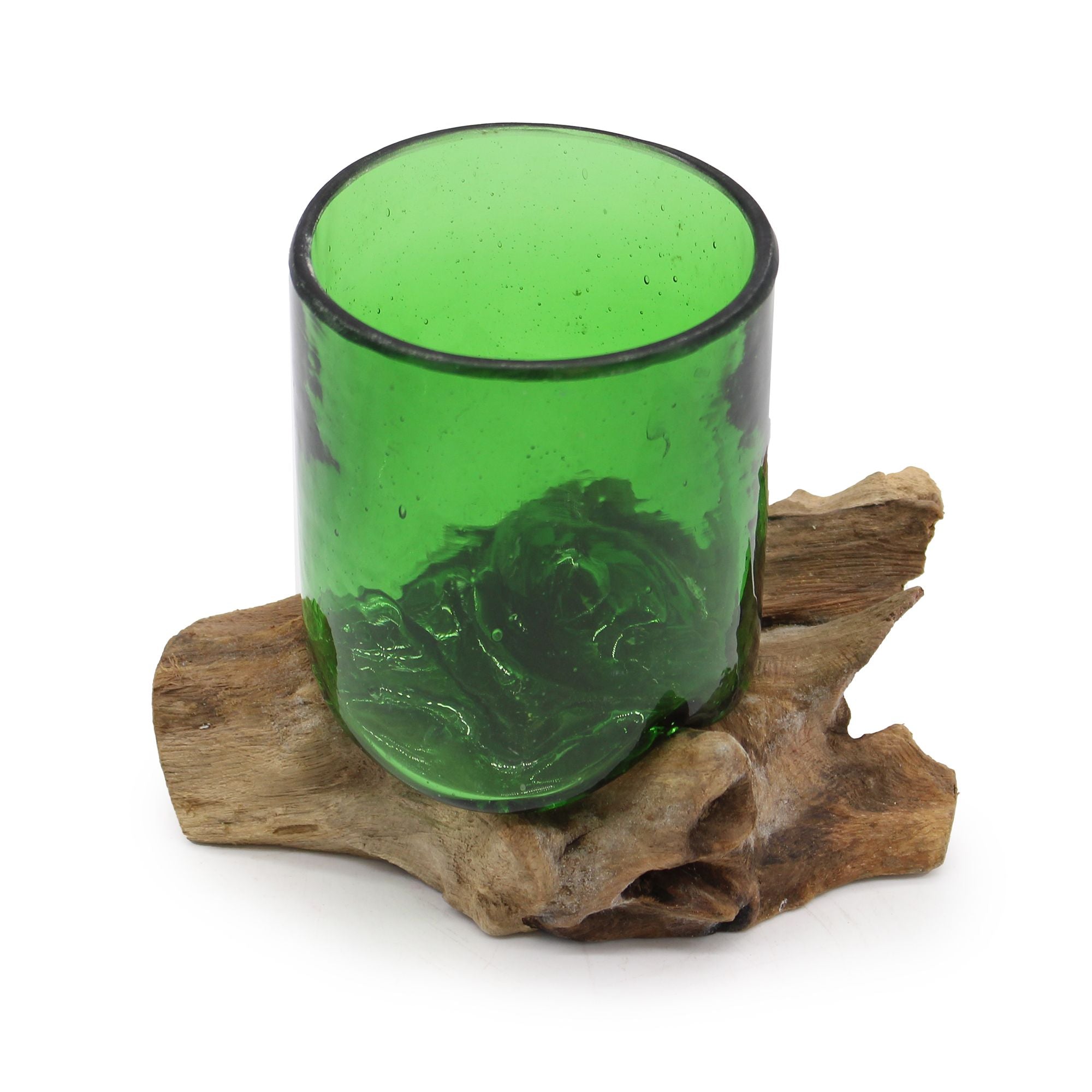 Handmade Recycled Beer Bottle Glass Decor Piece on Wood – Eco-Friendly Home Décor UK