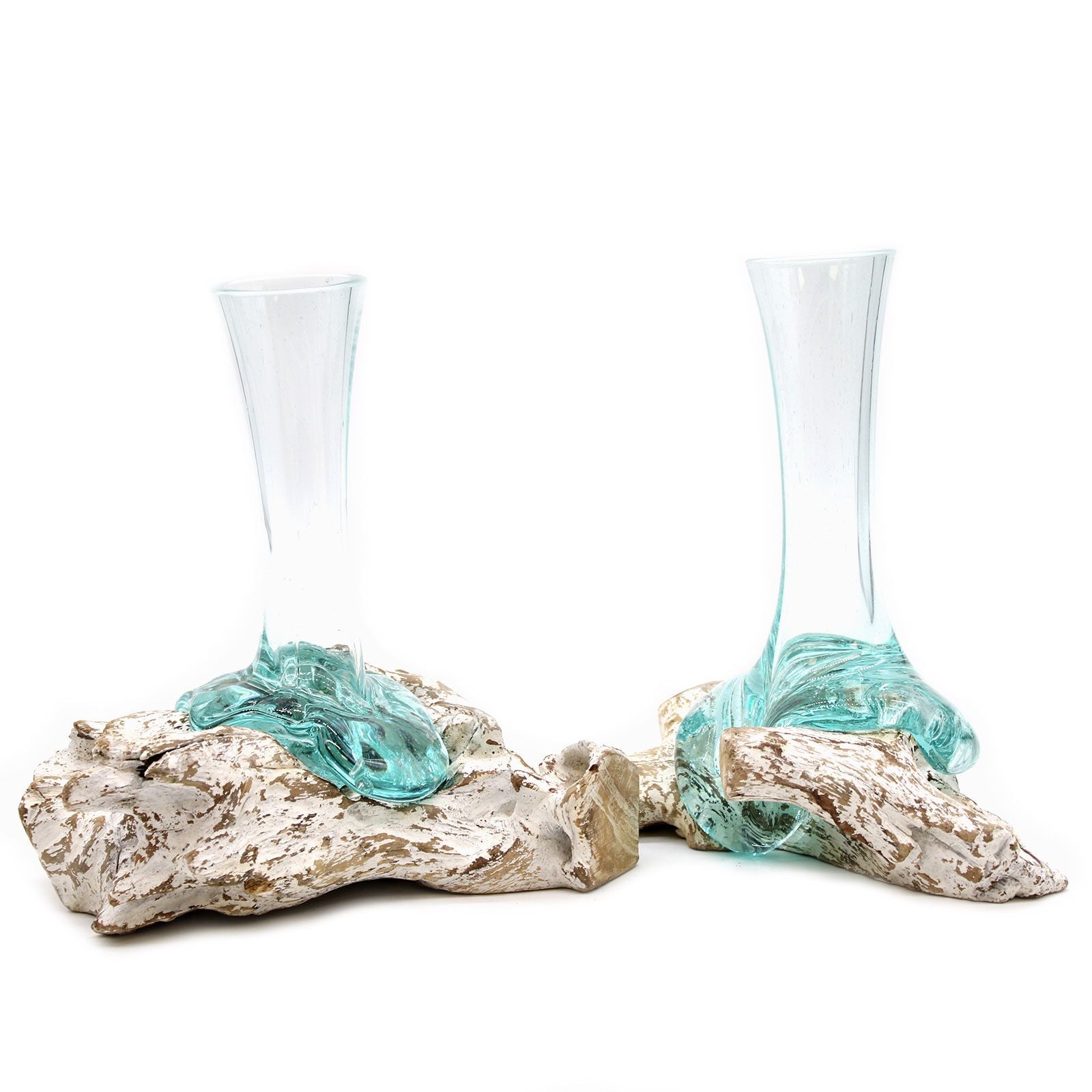 Handmade Molten Glass Vase on Natural Wood – Unique Home Decor UK