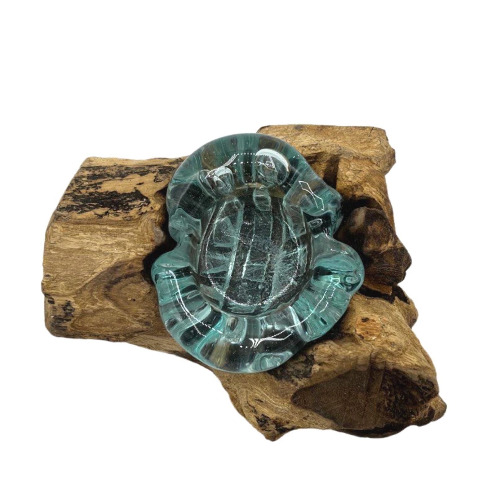 Handmade Molten Glass Glass Art Piece on Natural Wood – Unique Home Decor UK
