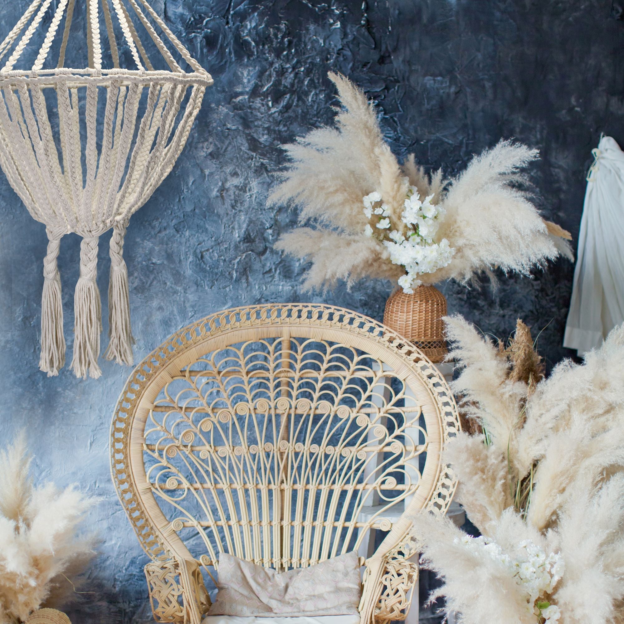 Large Macrame Drop Chandelier – Natural Woven Boho Light Shade (80cm)