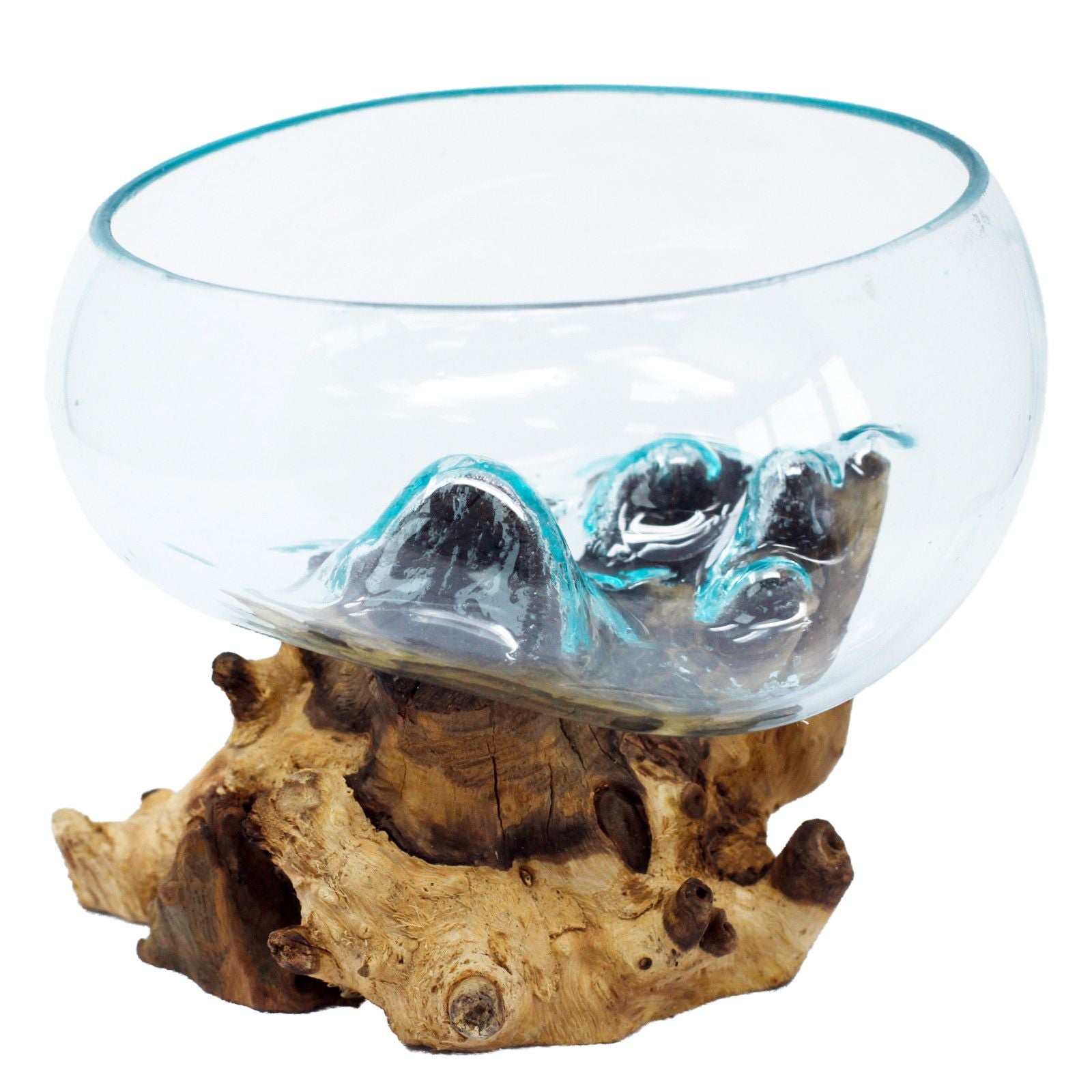 Handmade Molten Glass Bowl on Natural Wood – Unique Home Decor UK